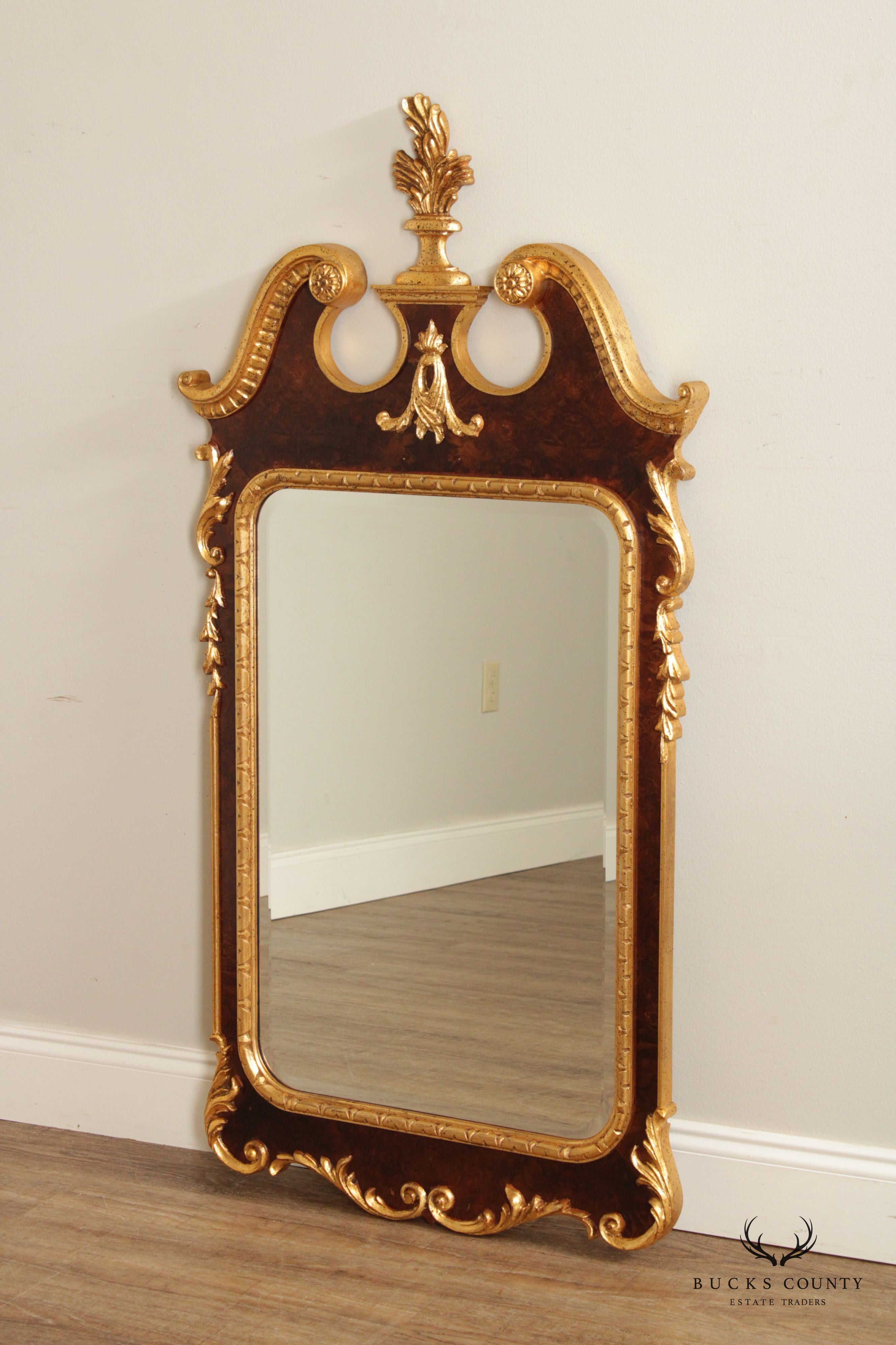 LaBarge Georgian Style Parcel Gilt Burl Wood Mirror