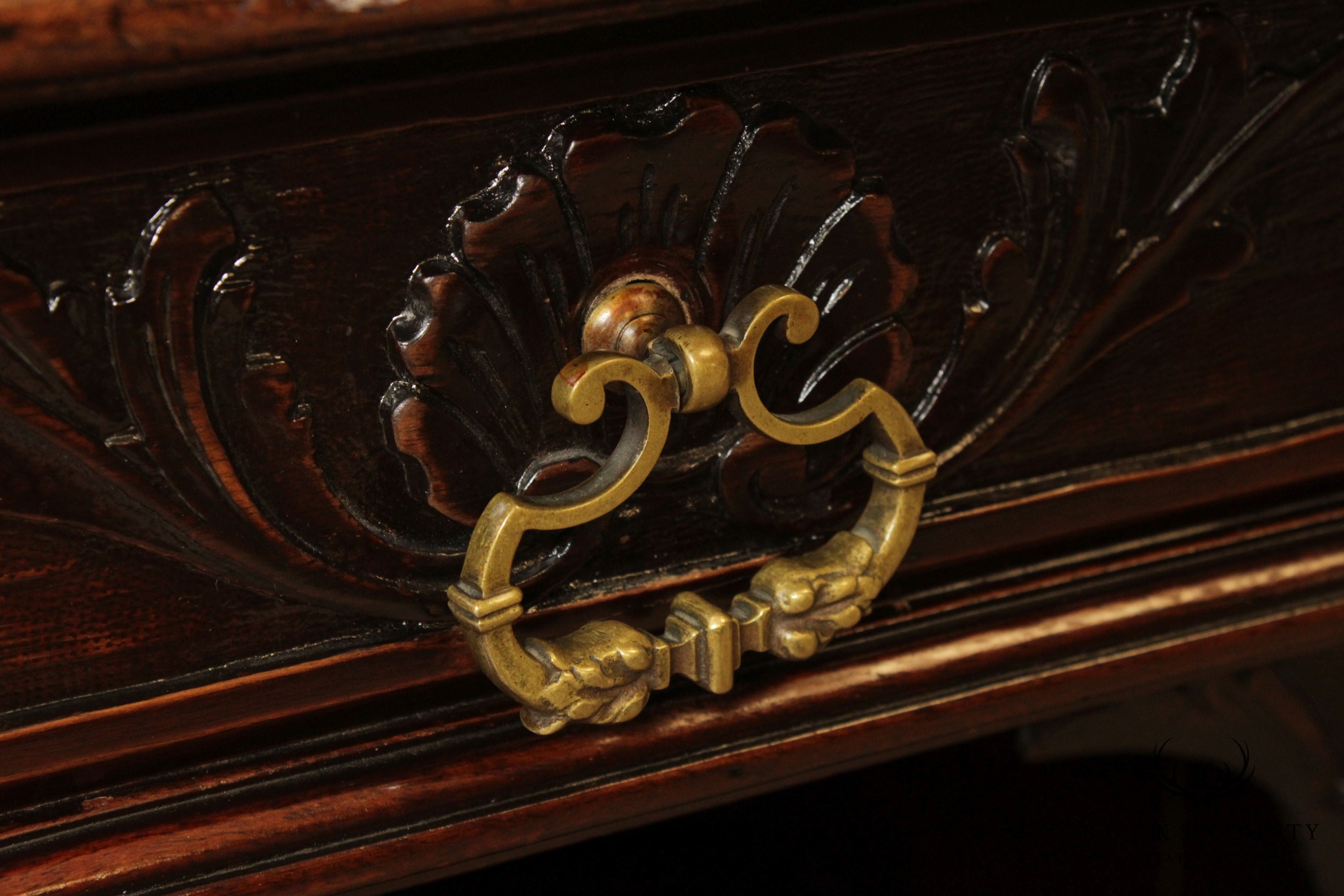 Antique Italian Renaissance Revival Carved Mahogany Marble Top Sideboard