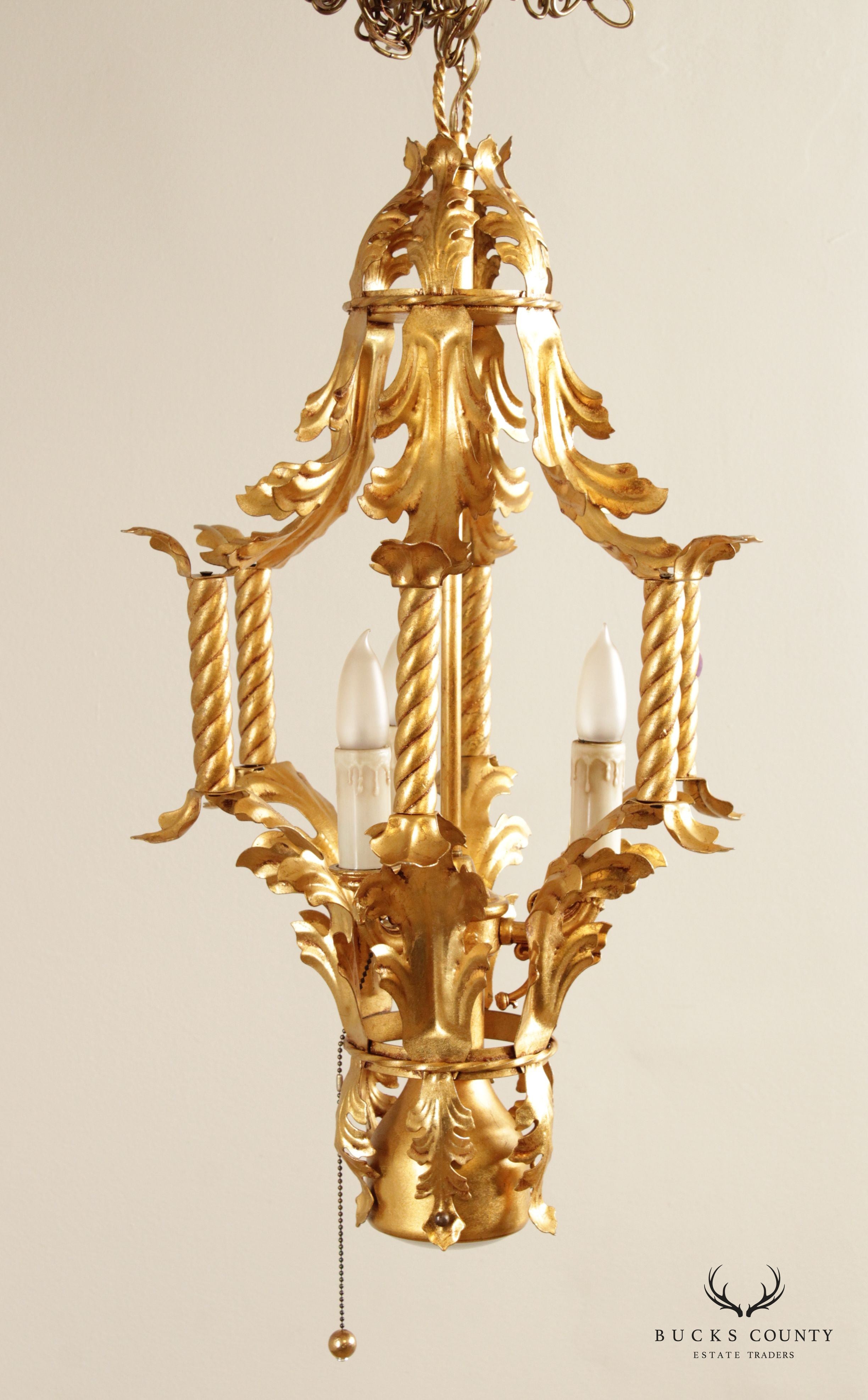 Italian Hollywood Regency Gilt Tole Lantern Chandelier