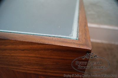 Unusual Pair of Solid Walnut Cube End Tables w/ Glass Tops