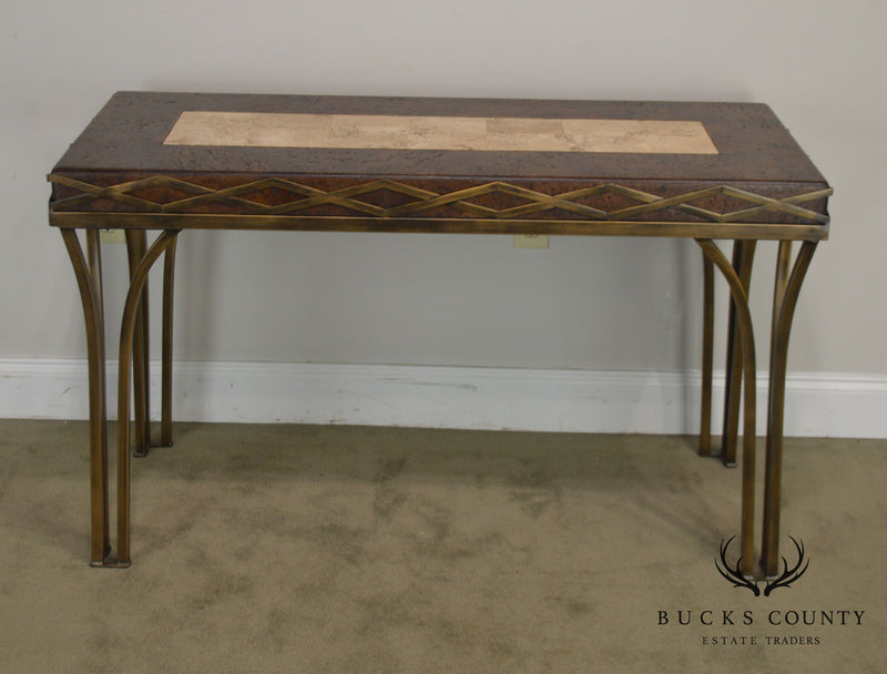 Iron Console Table with Cork and Tessellated Travertine Top