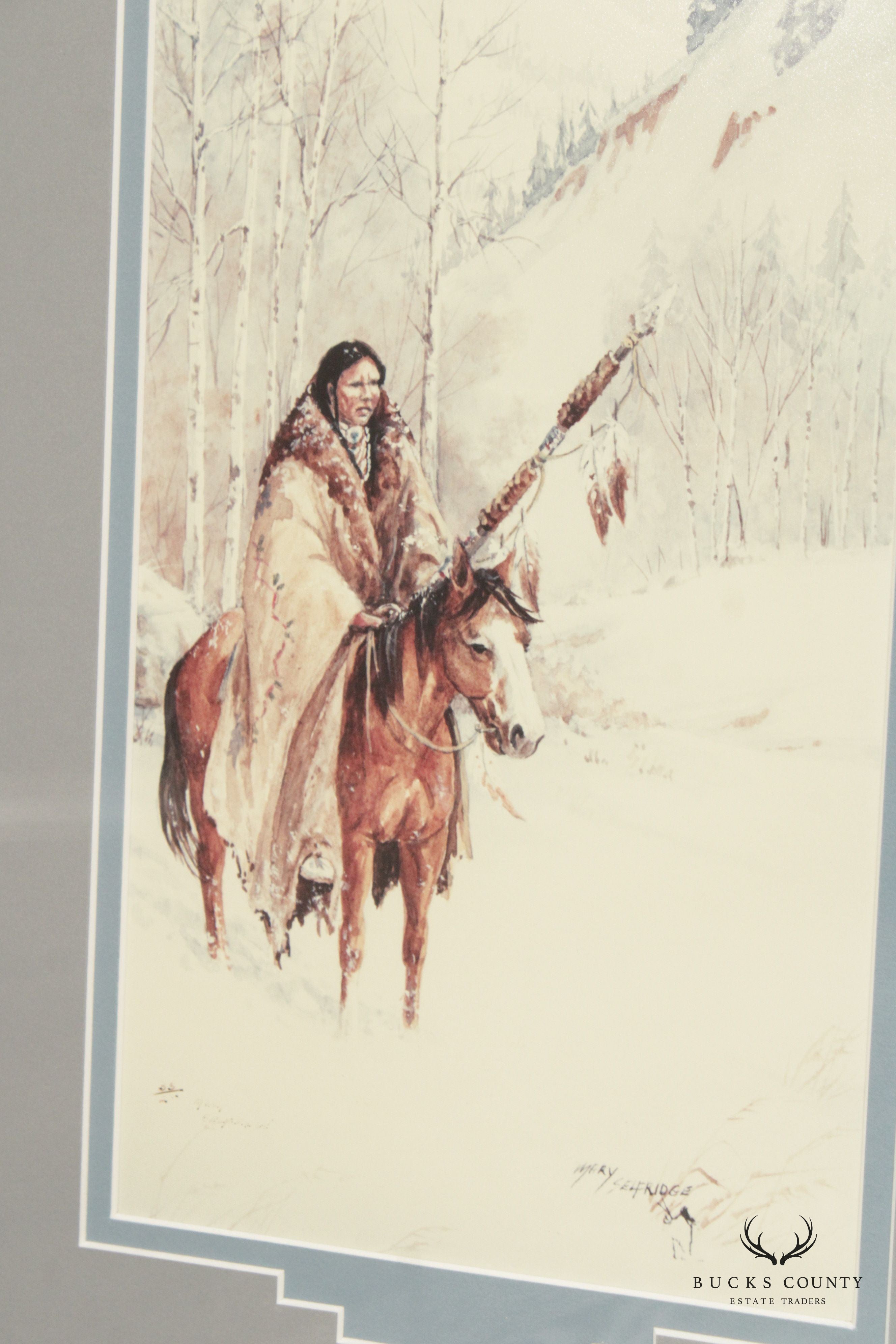 Mary Selfridge Pair Native American Art Prints, Custom Framed