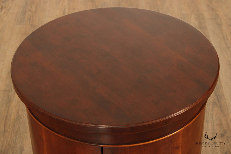 Henredon Charles X Burl Wood Round Cylinder Cabinet Side Table