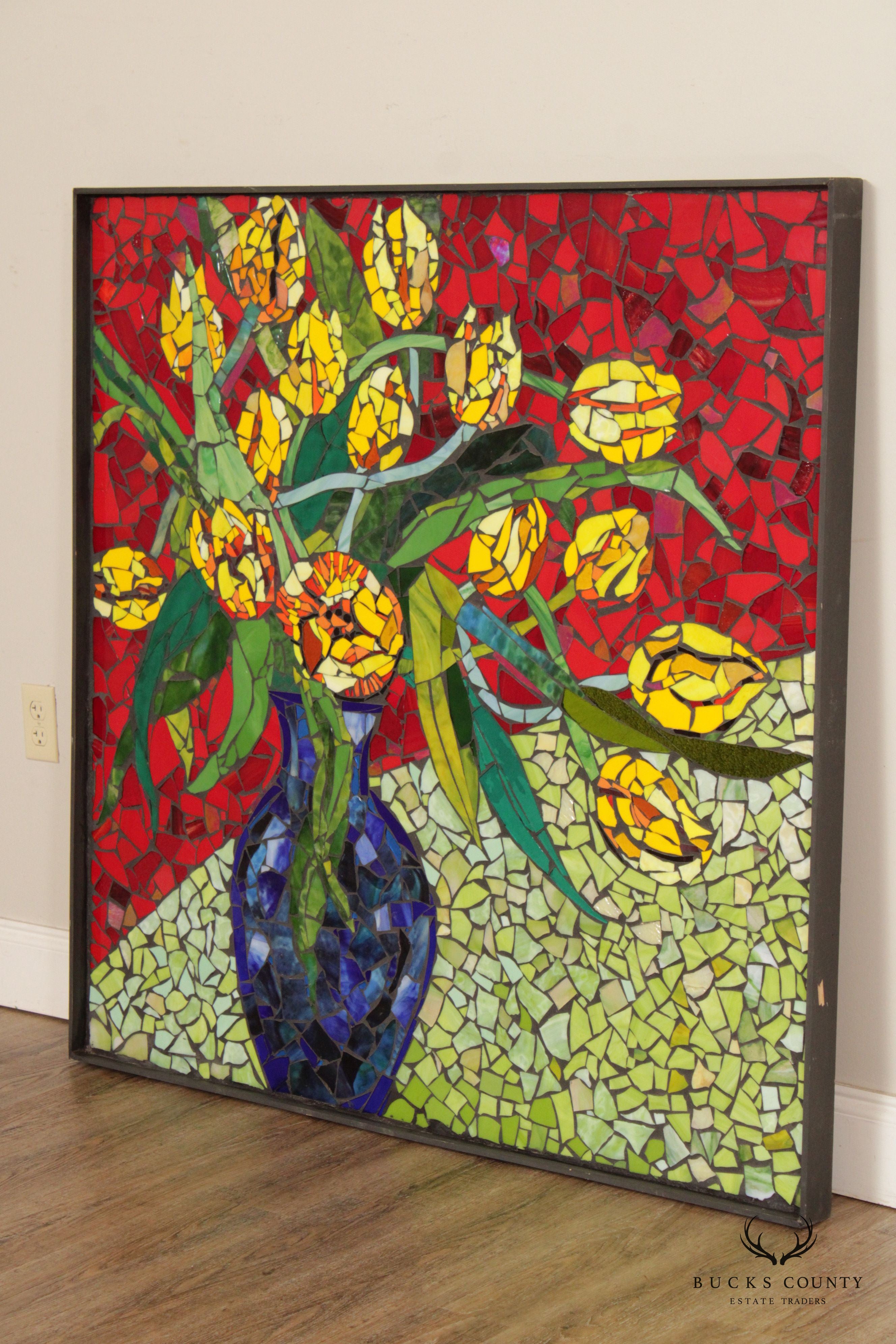 Studio Crafted Floral Still Life Mosaic Art Glass Panel