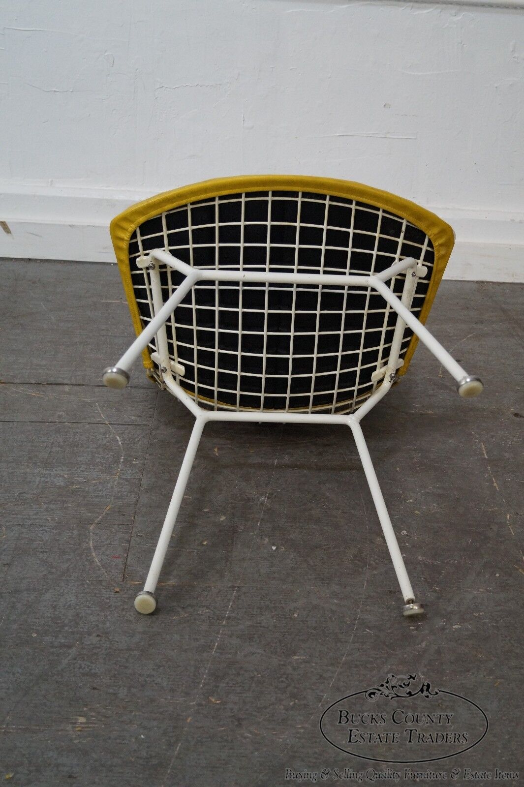 Knoll Vintage Bertoia White Wire Side Chair w/ Yellow Cushion