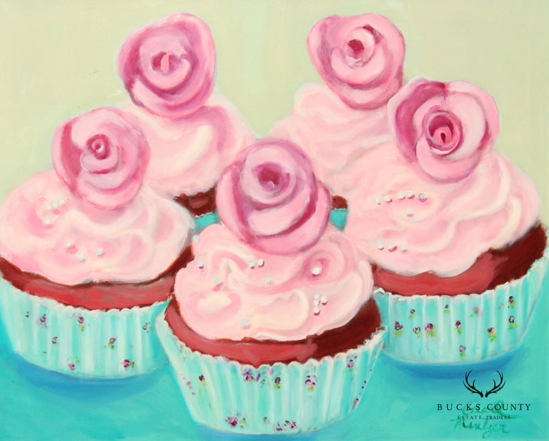Pearl Mintzer 'Red Velvet Cupcakes' Original Oil Painting