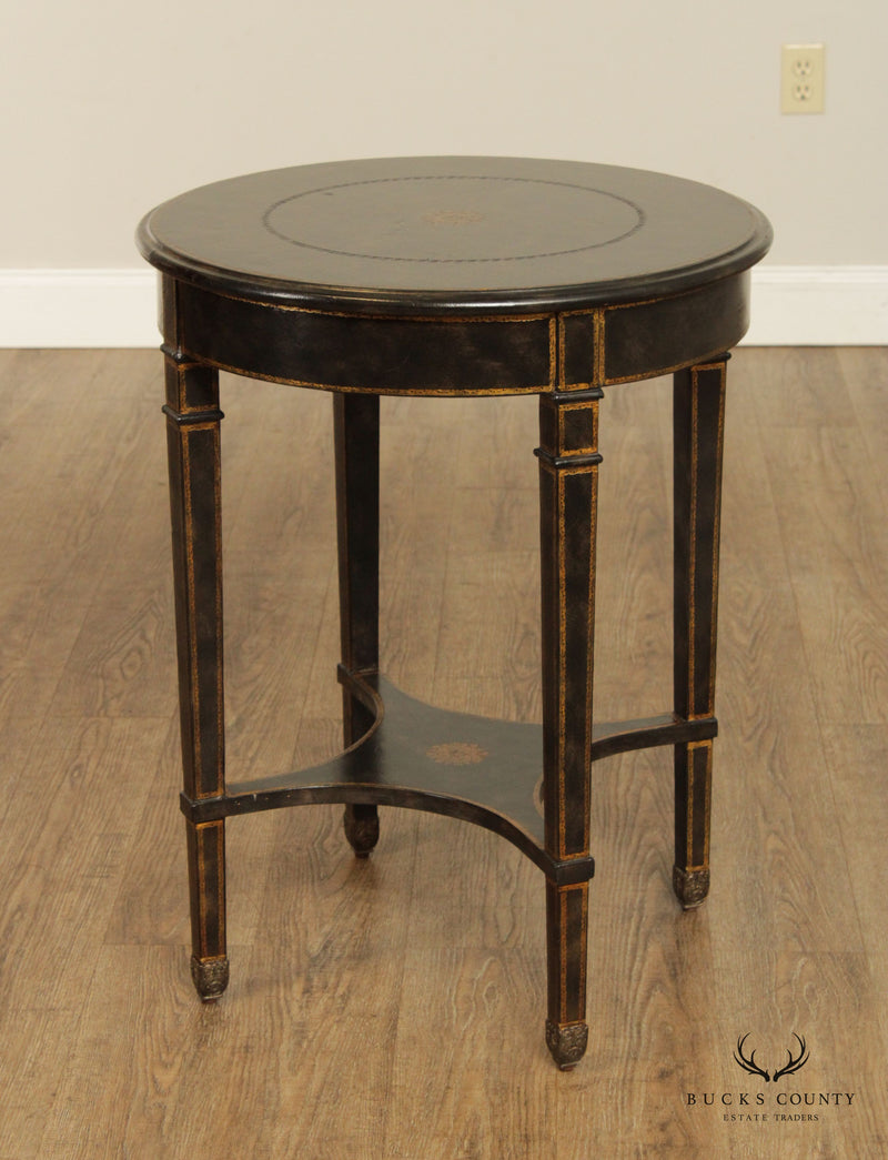 Maitland Smith Regency Style Round Two Tier Leather Wrapped Side Table