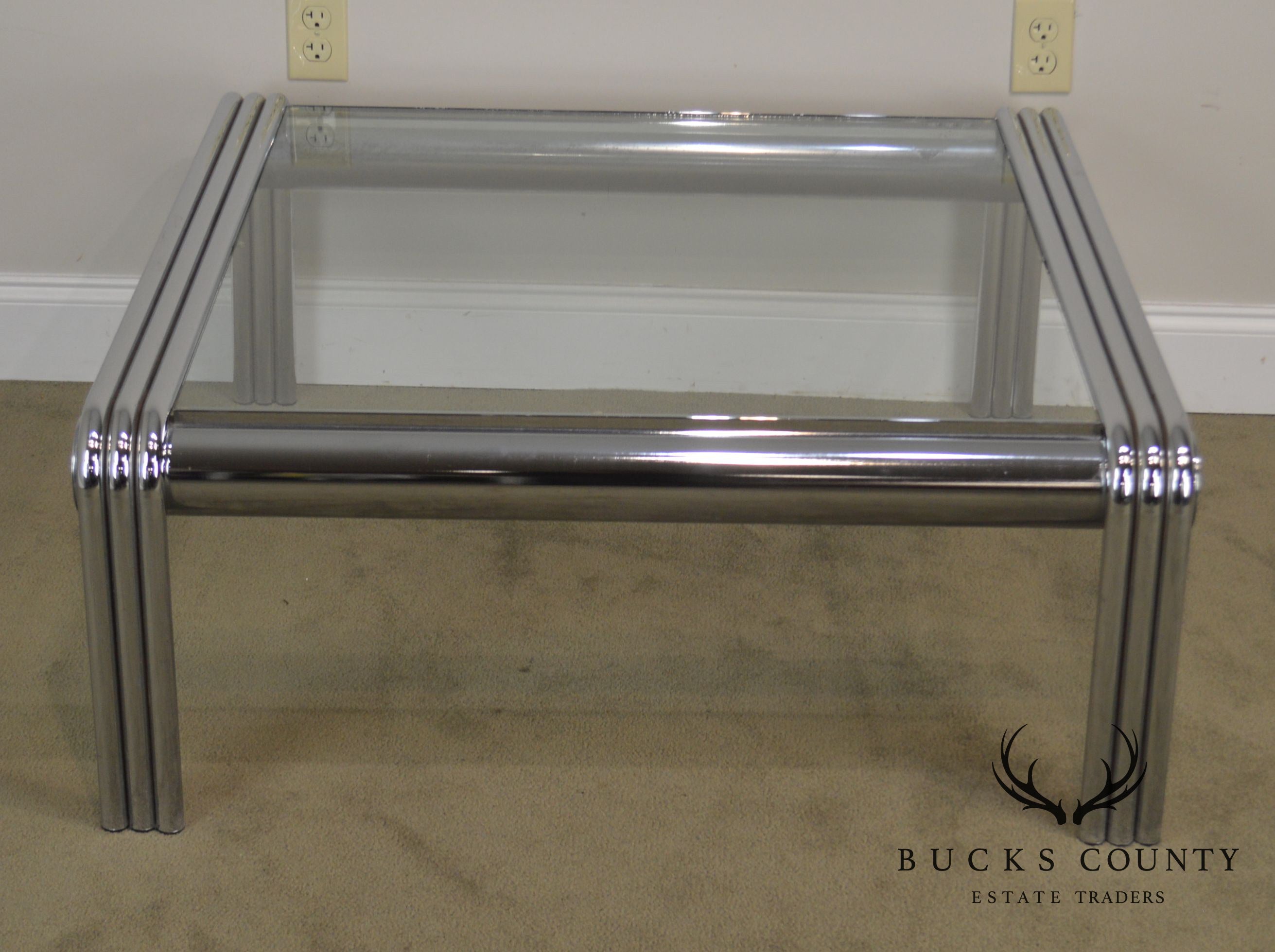 Mid Century Modern Tubular Chrome Glass Top Coffee Table