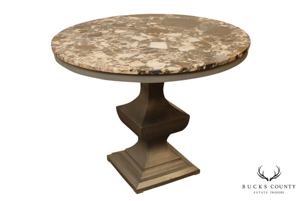 Mid Century 40 inch Round German Marble Metal Wrapped Center Table