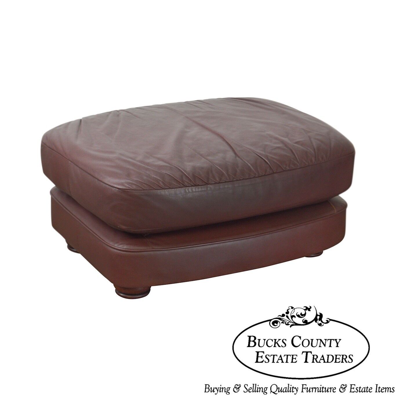 Classic Leather Bun Foot Russet Brown Leather Ottoman