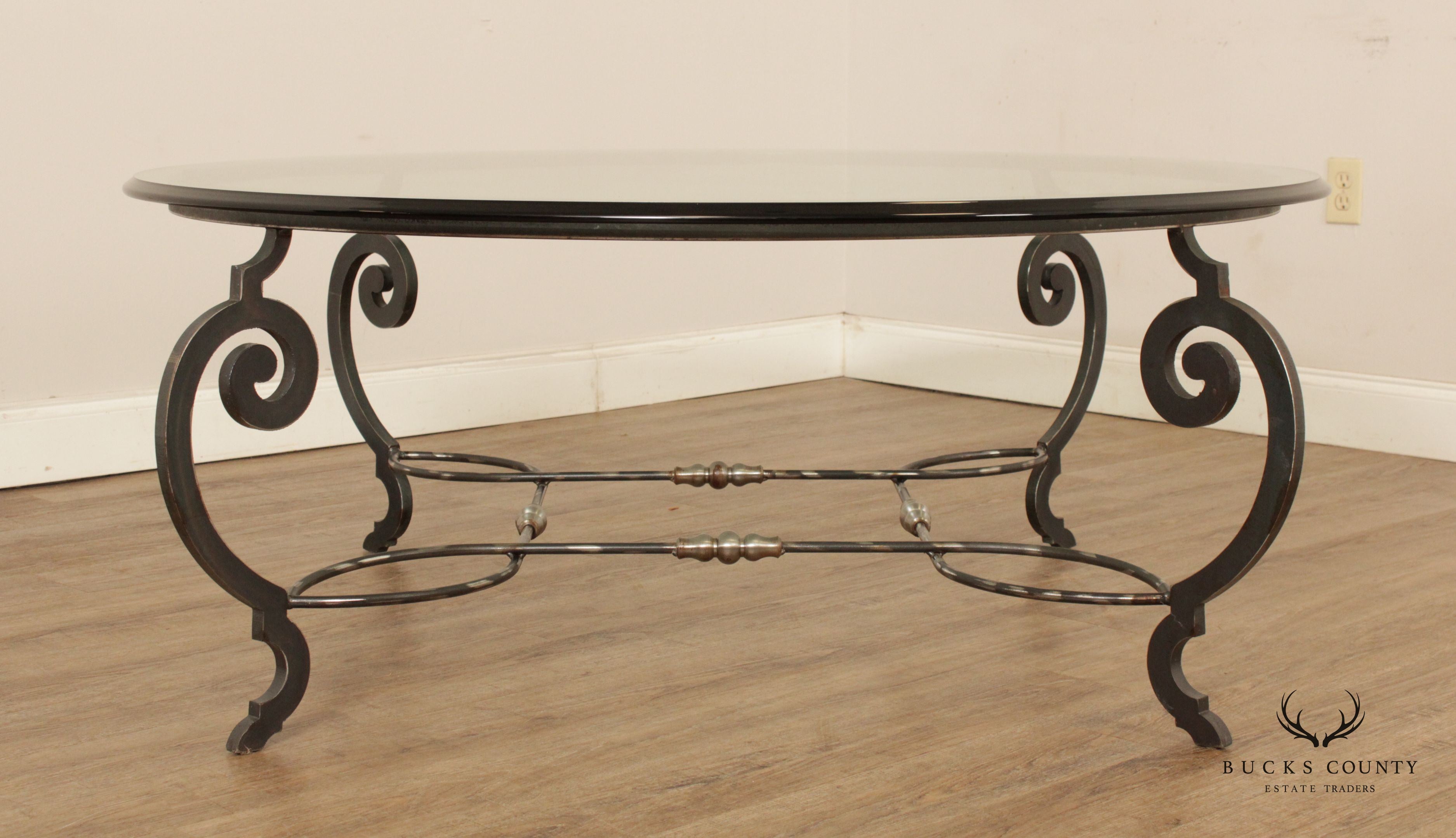 Tuscan Style 60-Inch Round Glass Top Wrought Iron Coffee Table