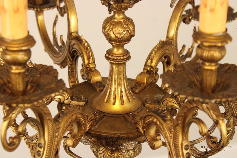 French Louis XIV Style Vintage Gilt Metal Twelve-Light Chandelier