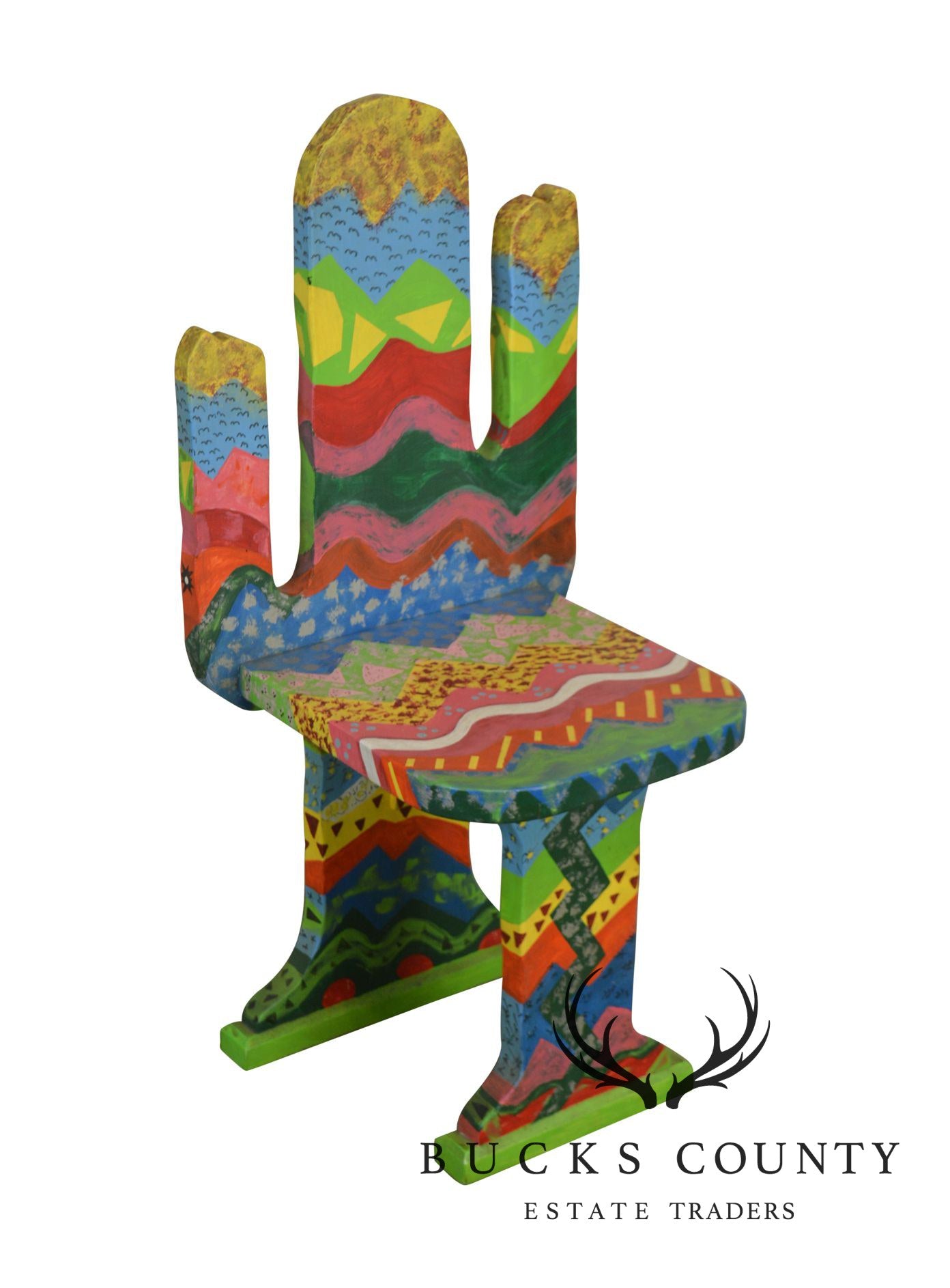 Bill Jackson Colorful Hand Painted Artist Signed Cactus Chair