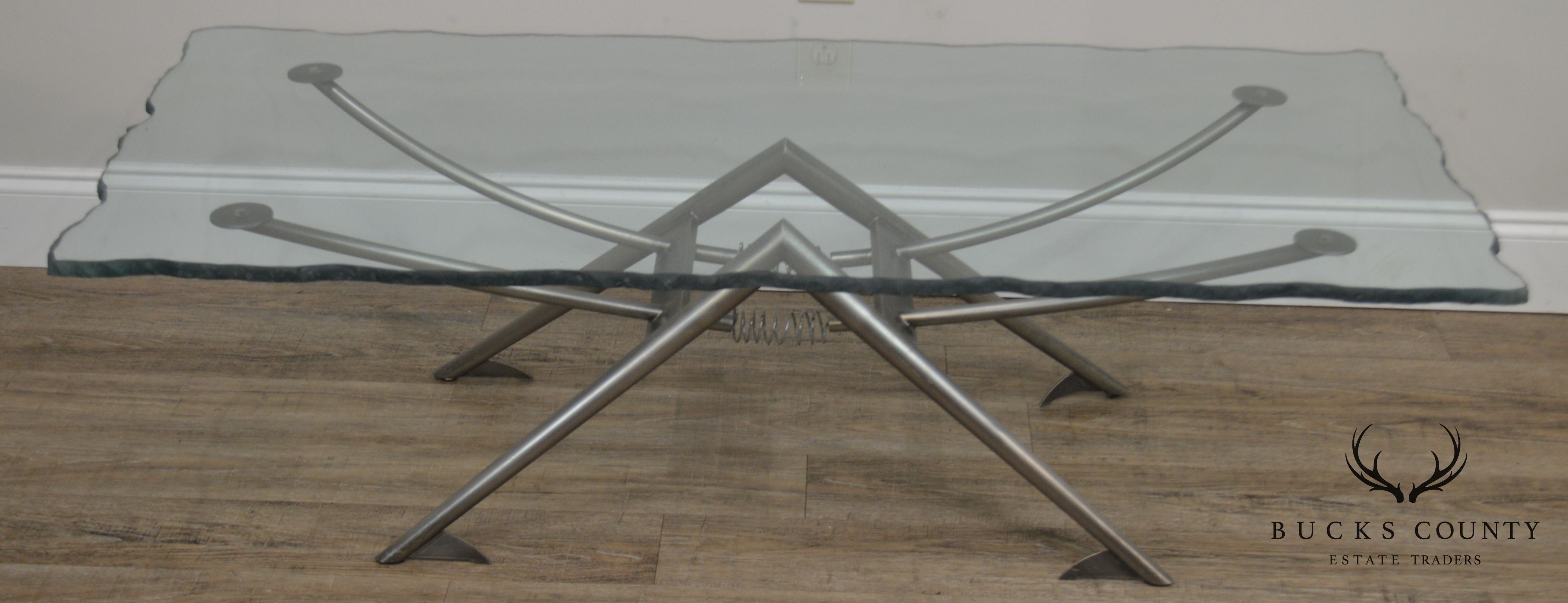 Industrial Modernistic Design Metal Base Coffee Table with Glass Top