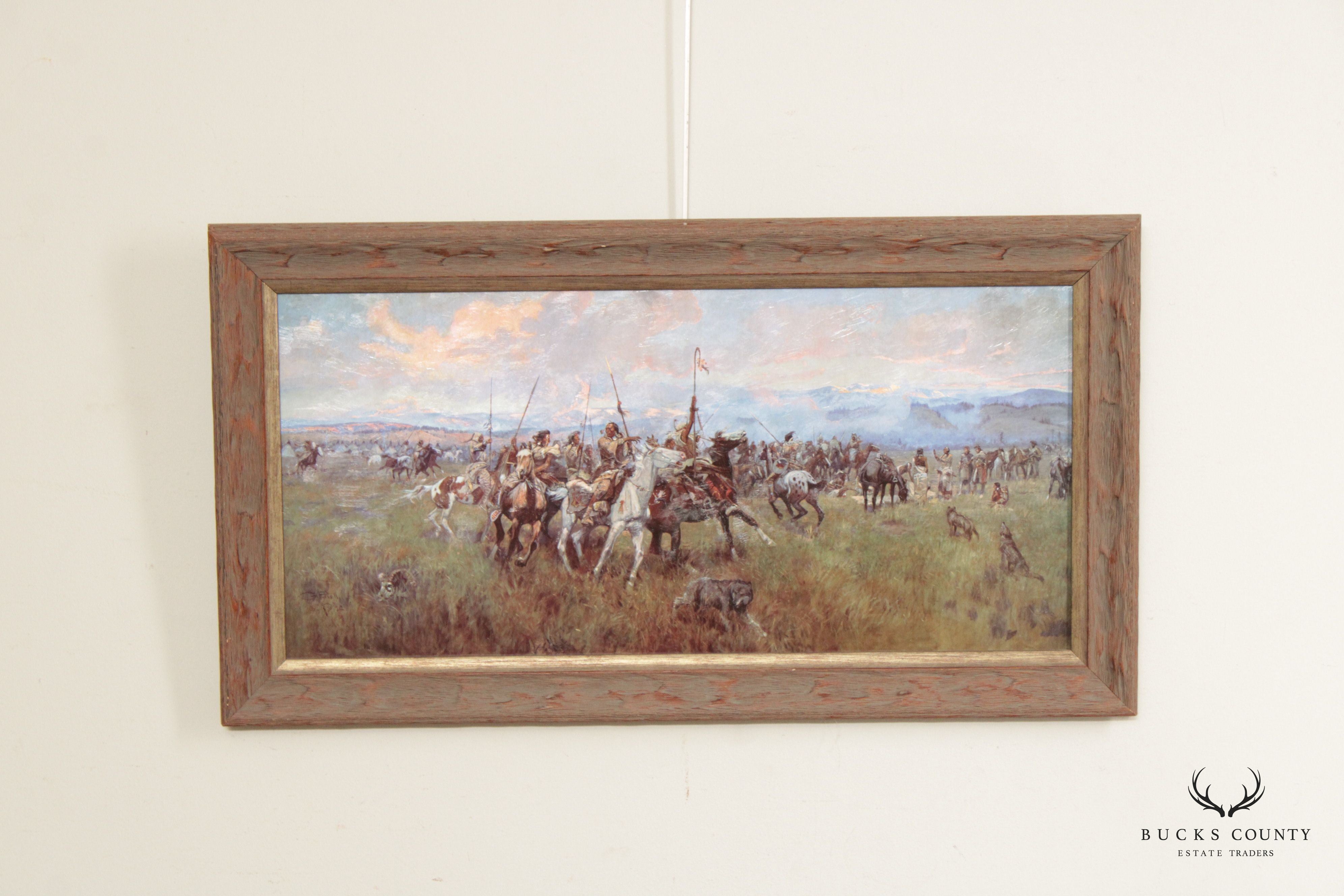 Charles M. Russell 'Lewis & Clark Meeting Indians at Ross' Embellished Print, Custom Framed