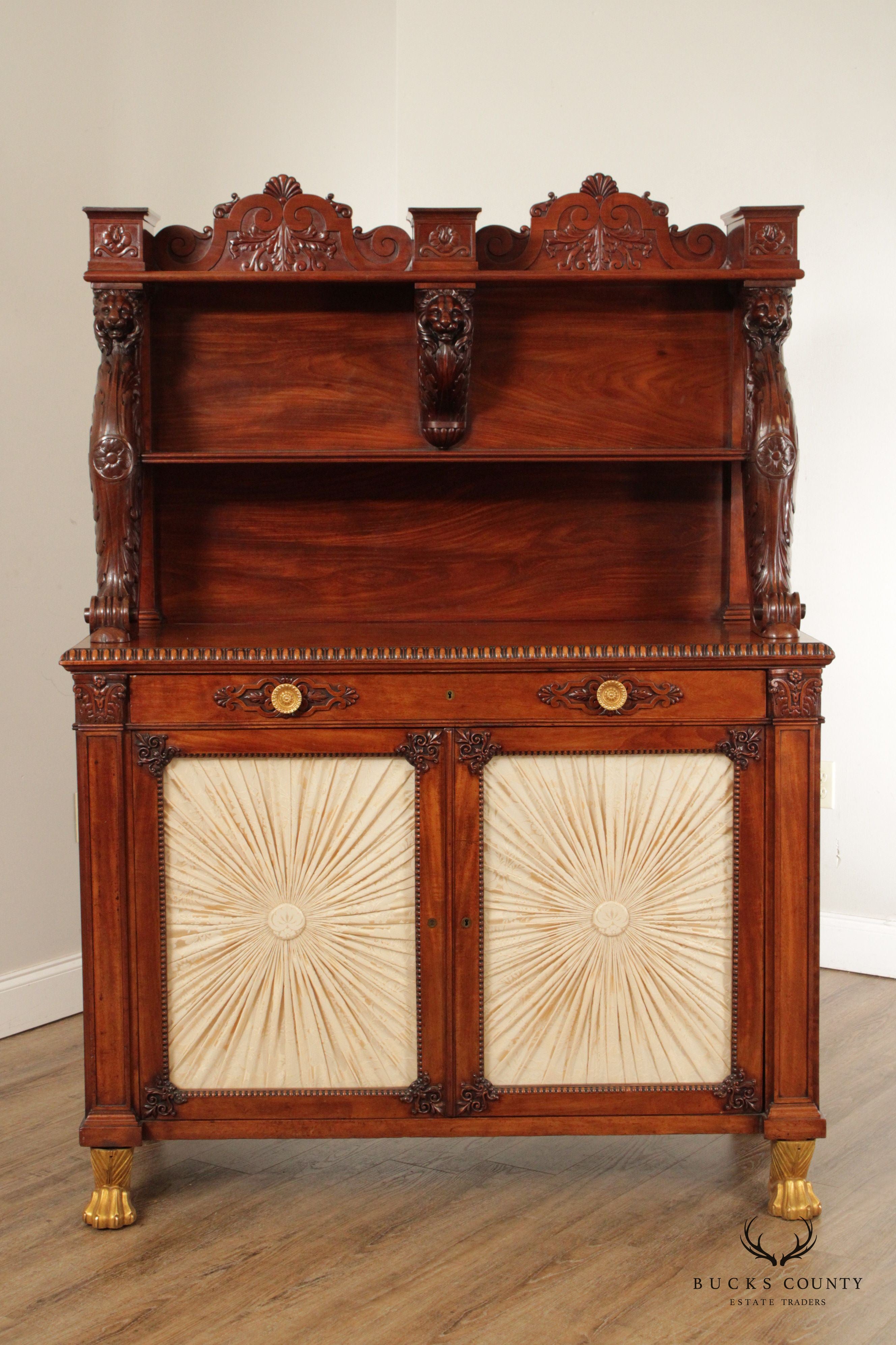 Antique English Charles X Style Carved Mahogany Chiffonier Sideboard