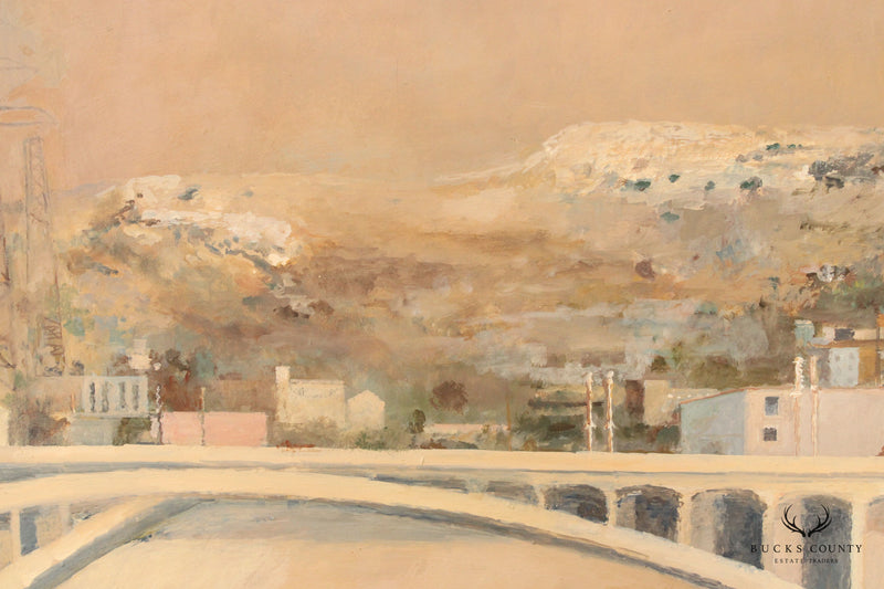 Stephanie Sanchez 1980s Los Angeles Industrial Landscape Oil Painting