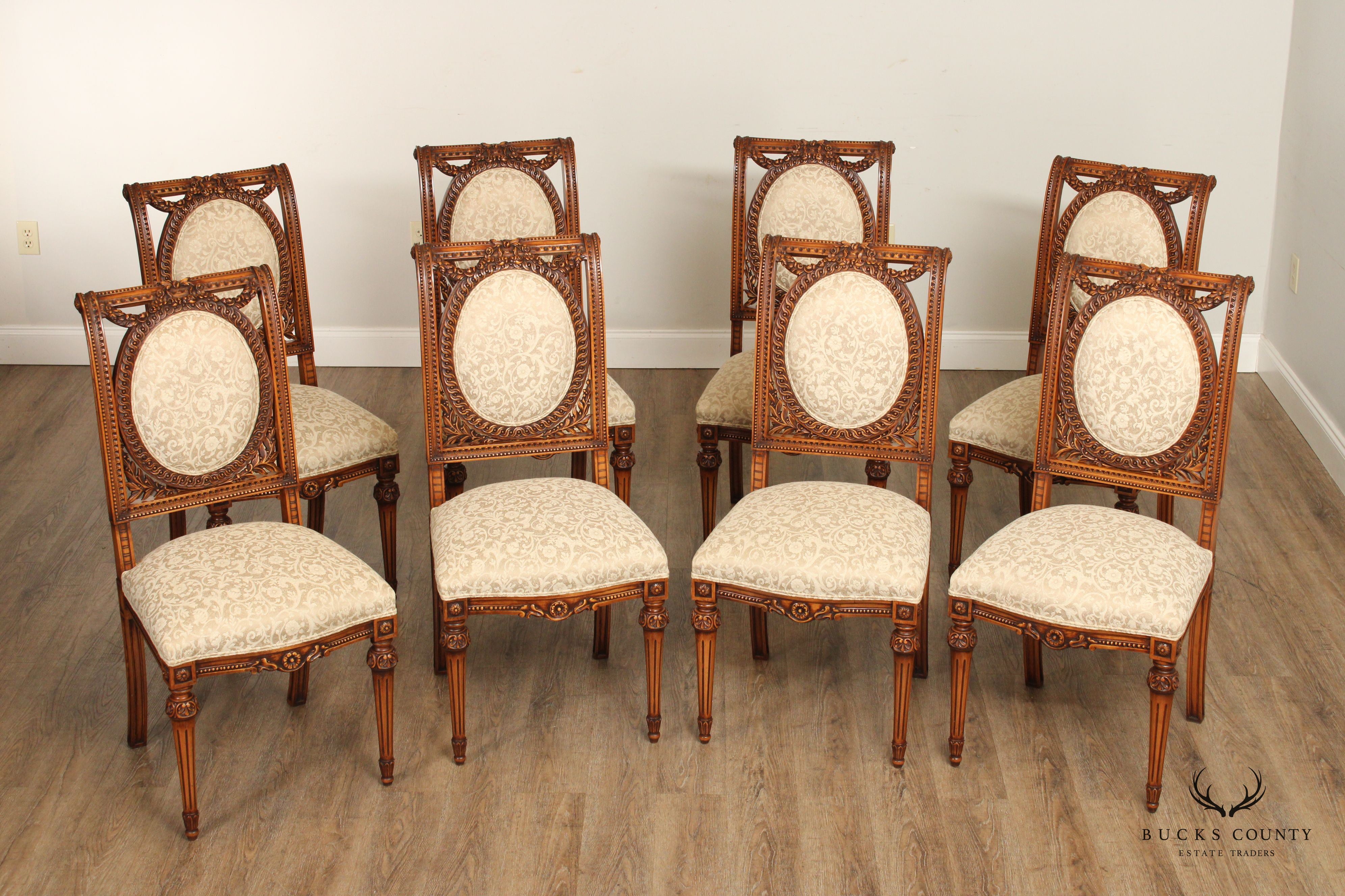 Englander Line French Louis XVI Style Set of Eight Carved Dining Chairs