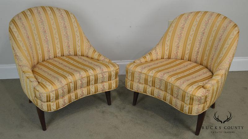 Mid Century Modern Petite Pair Slipper Lounge Chairs Wormley Dunbar Era