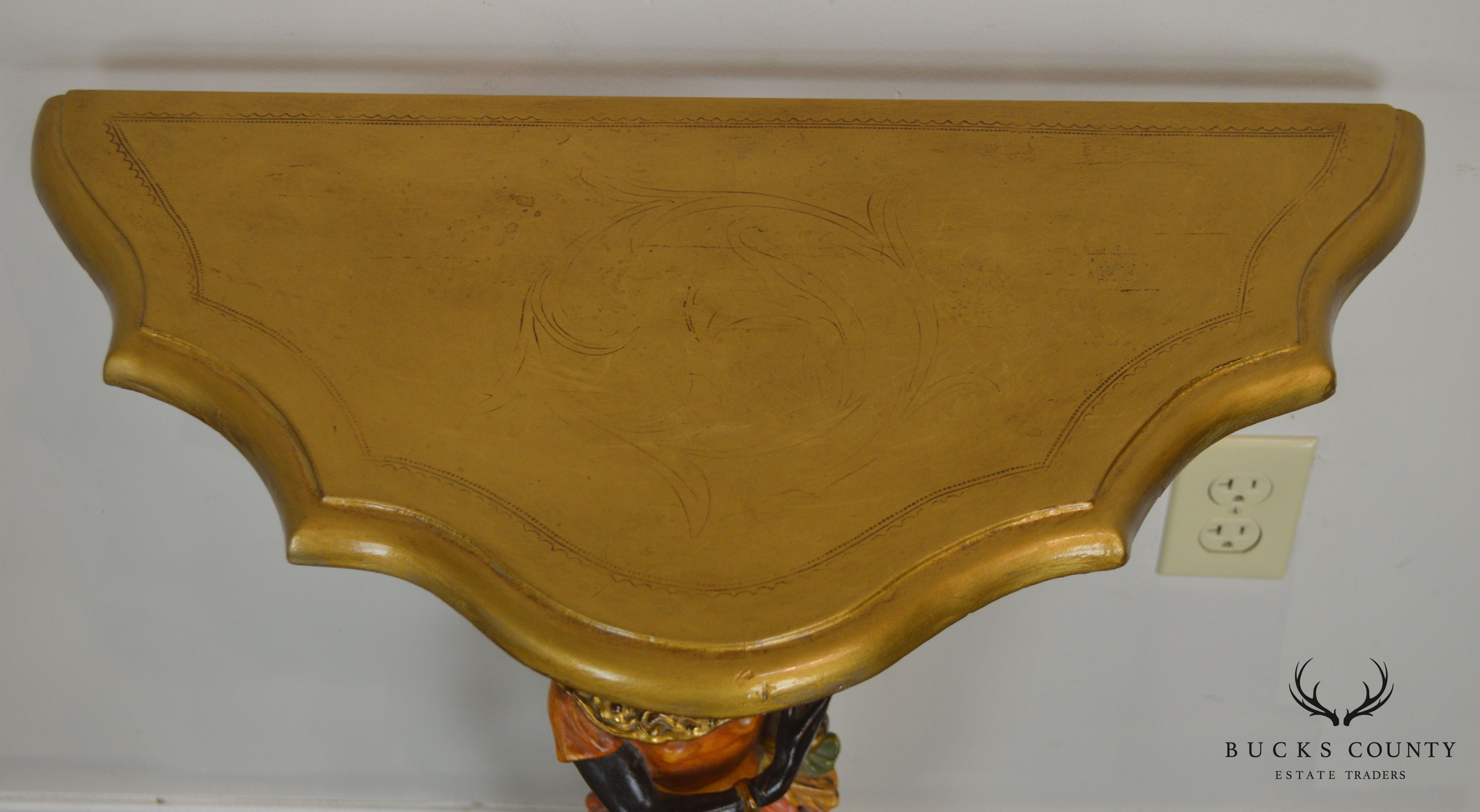 Italian Vintage Gilt Polychrome Carved Blackamoor Pedestal Console Table