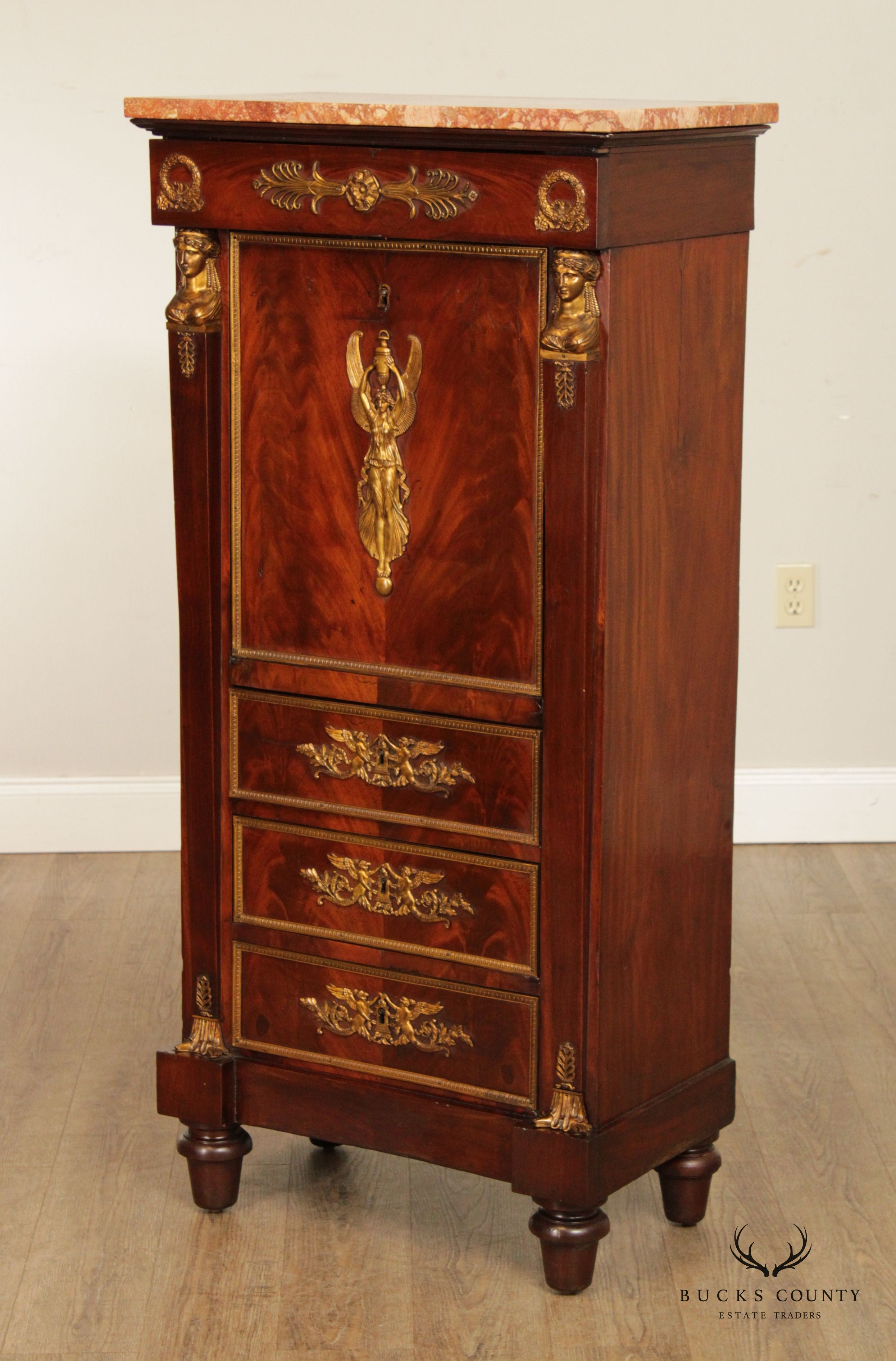 French Empire Style Gilt Bronze Mounted Mahogany Secretaire a Abattant