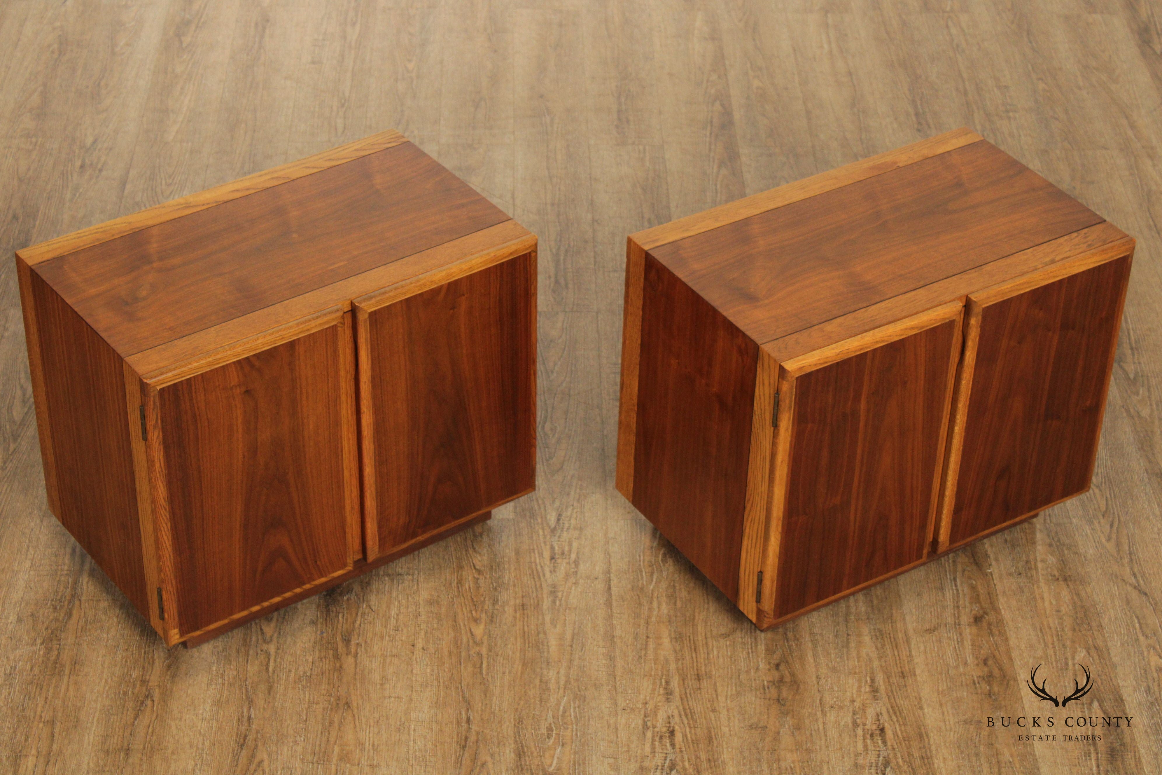 Lane Mid Century Modern Pair of Walnut Cabinet Nightstands