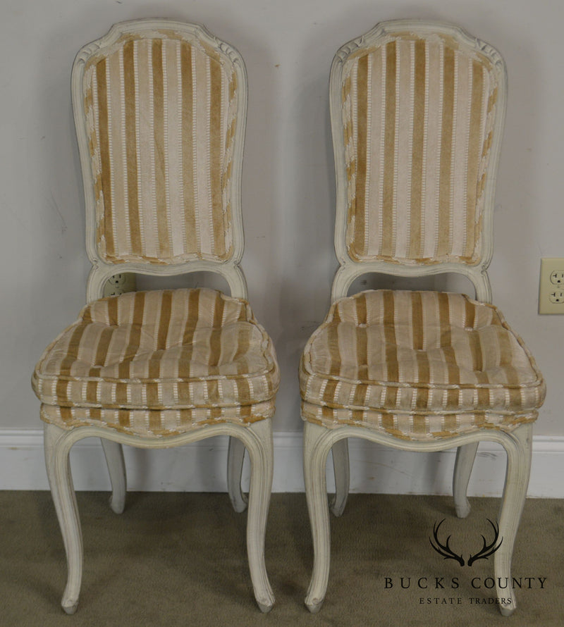 French Louis XV Style Vintage Painted Pair Petite Slipper Side Chairs