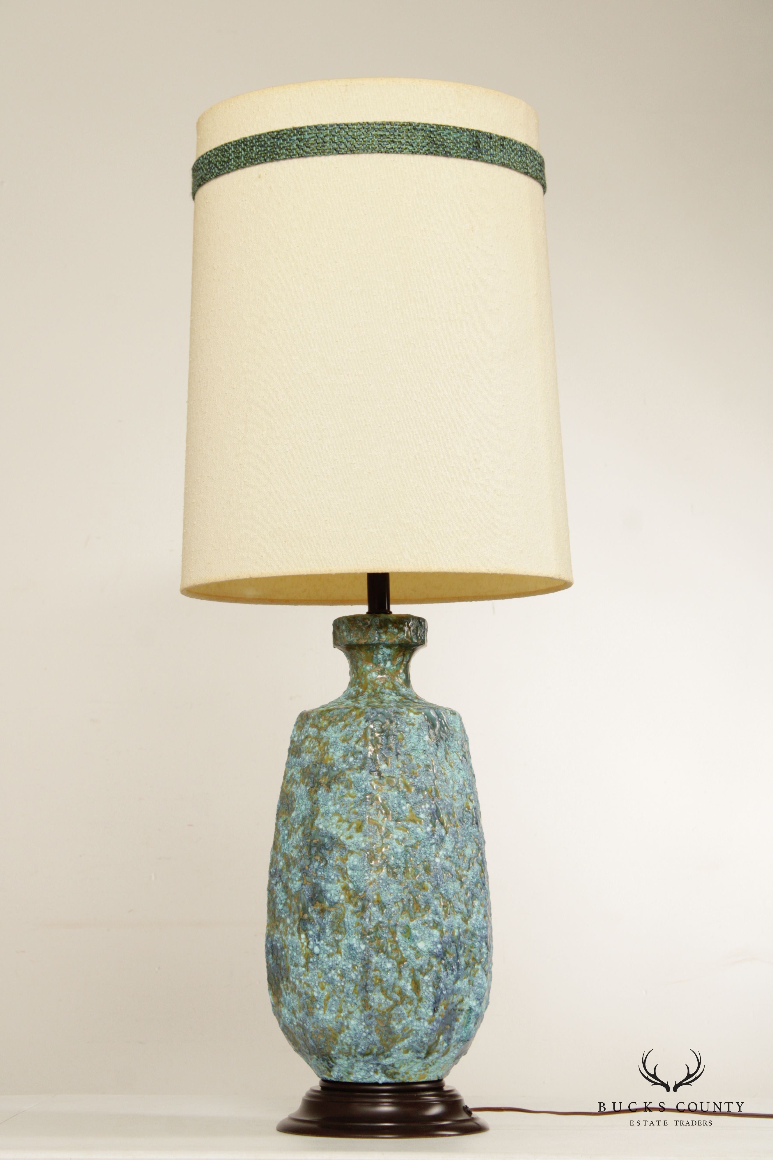 Mid Century Modern Pair of Glazed Ceramic Vasiform Table Lamps