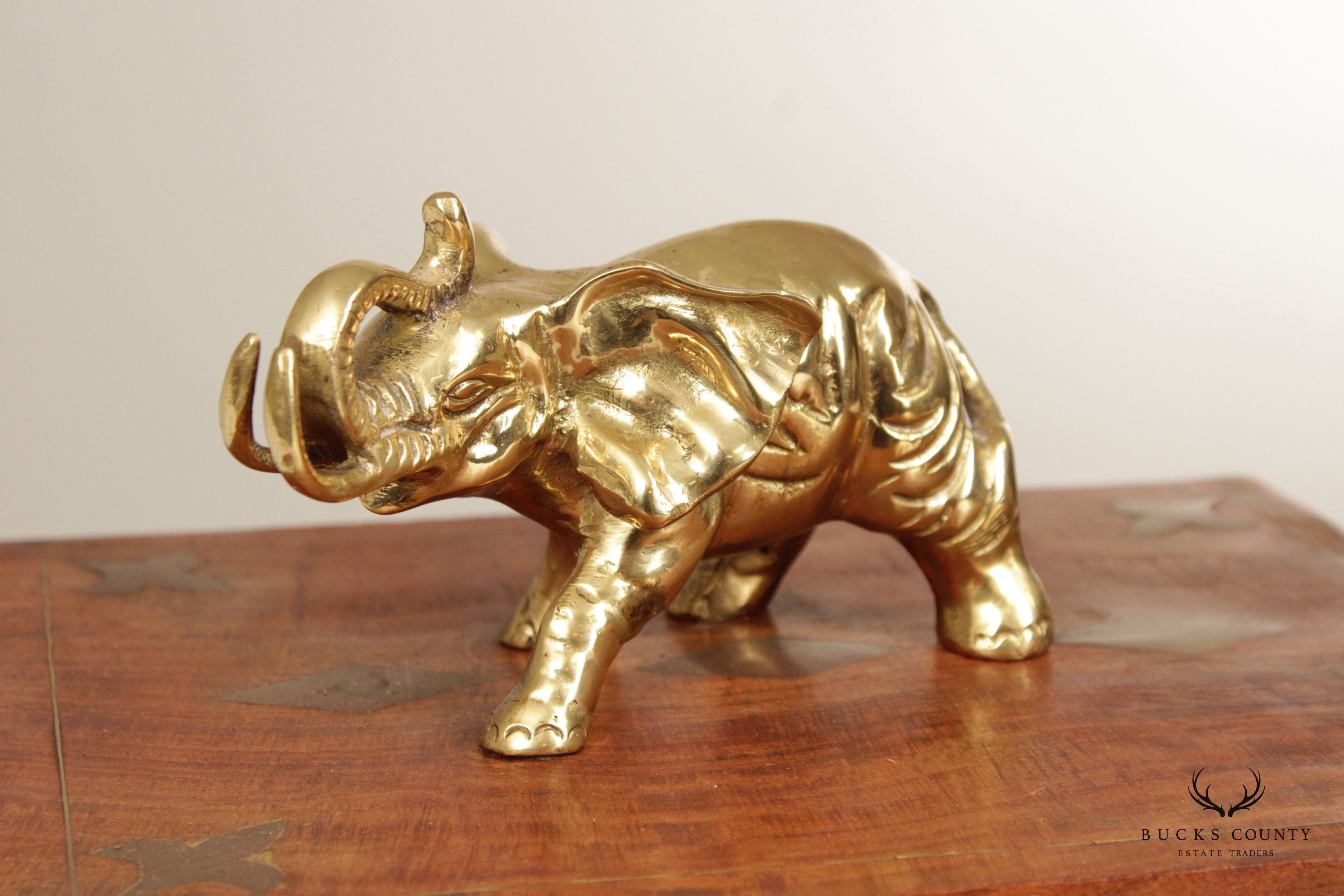 Campaign Style Teak and Brass Elephant Cigar or Jewelry Box