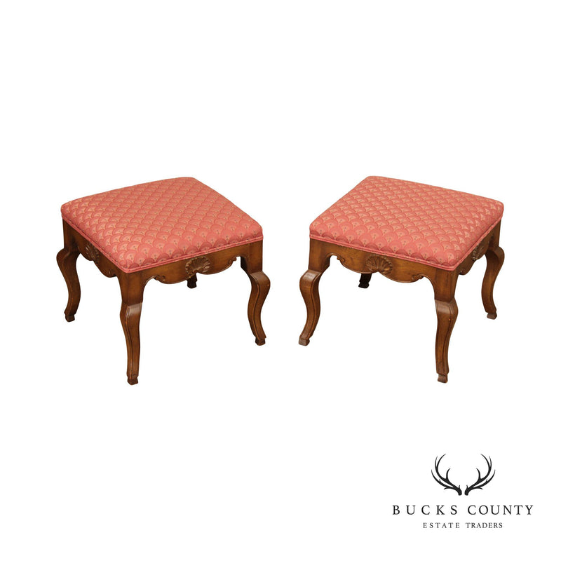 French Rococo Style Pair of Carved Stools