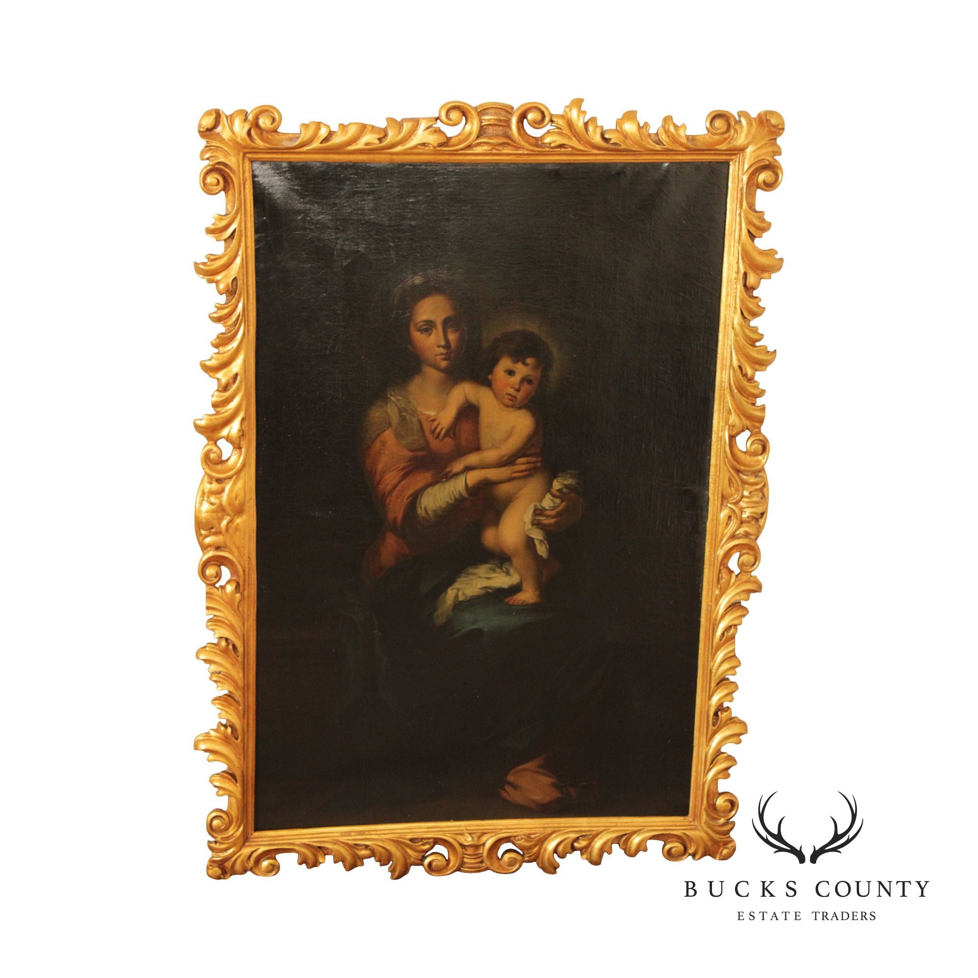 Antique 19th Century 'Virgin and Child' Large Original Painting, After Bartolomé Estebán Murillo