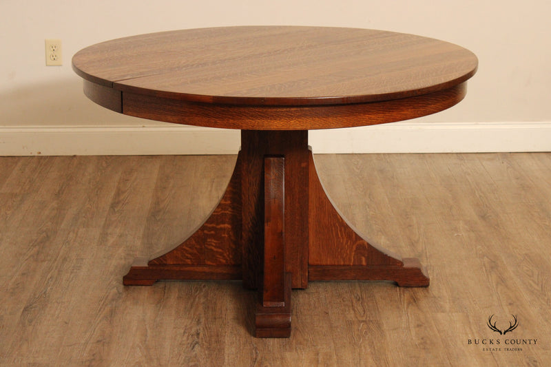 Stickley Brothers Antique Mission Oak Round Extendable Pedestal Dining Table