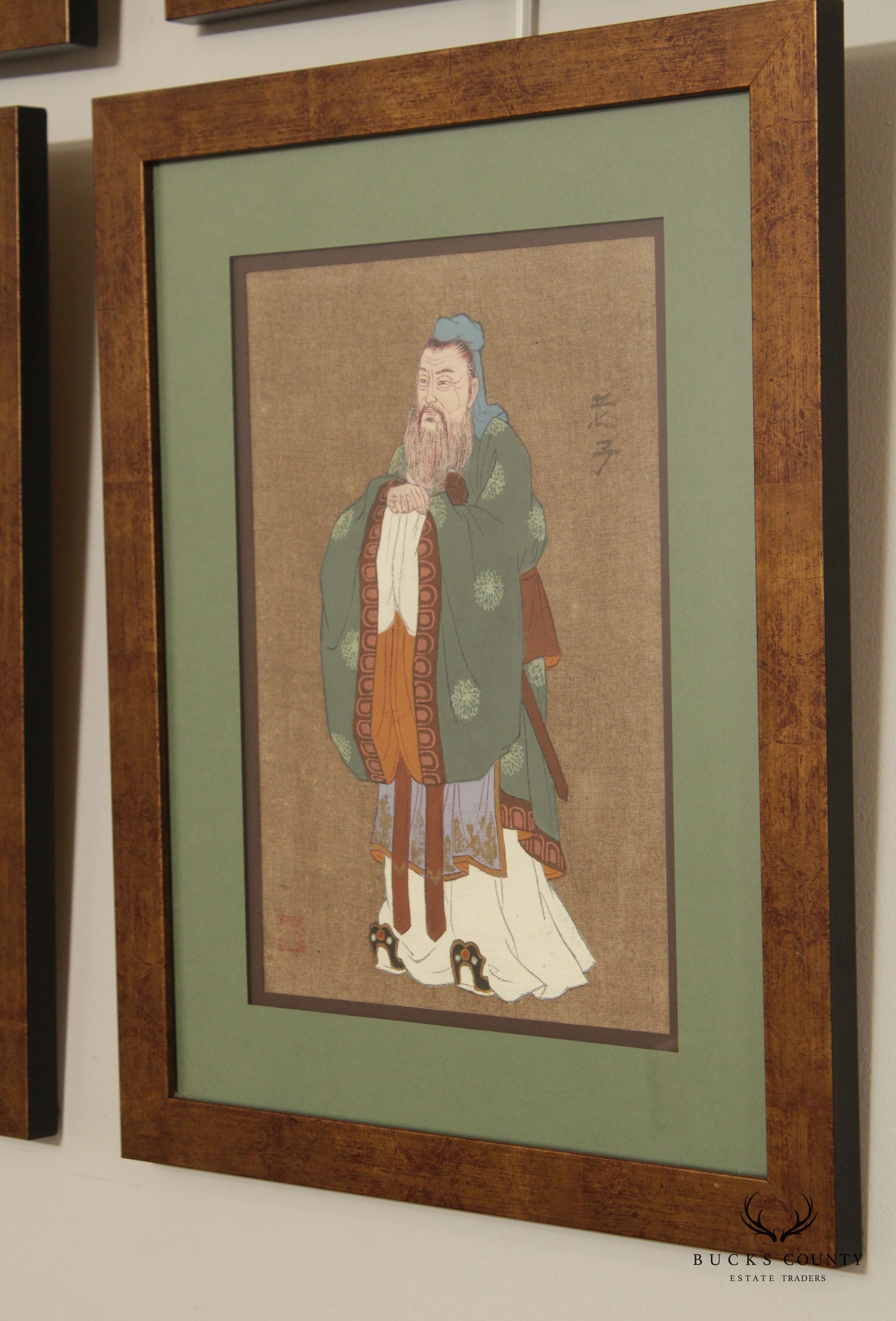 Vintage Chinese Ancestral Portraits Set of 4 Paintings