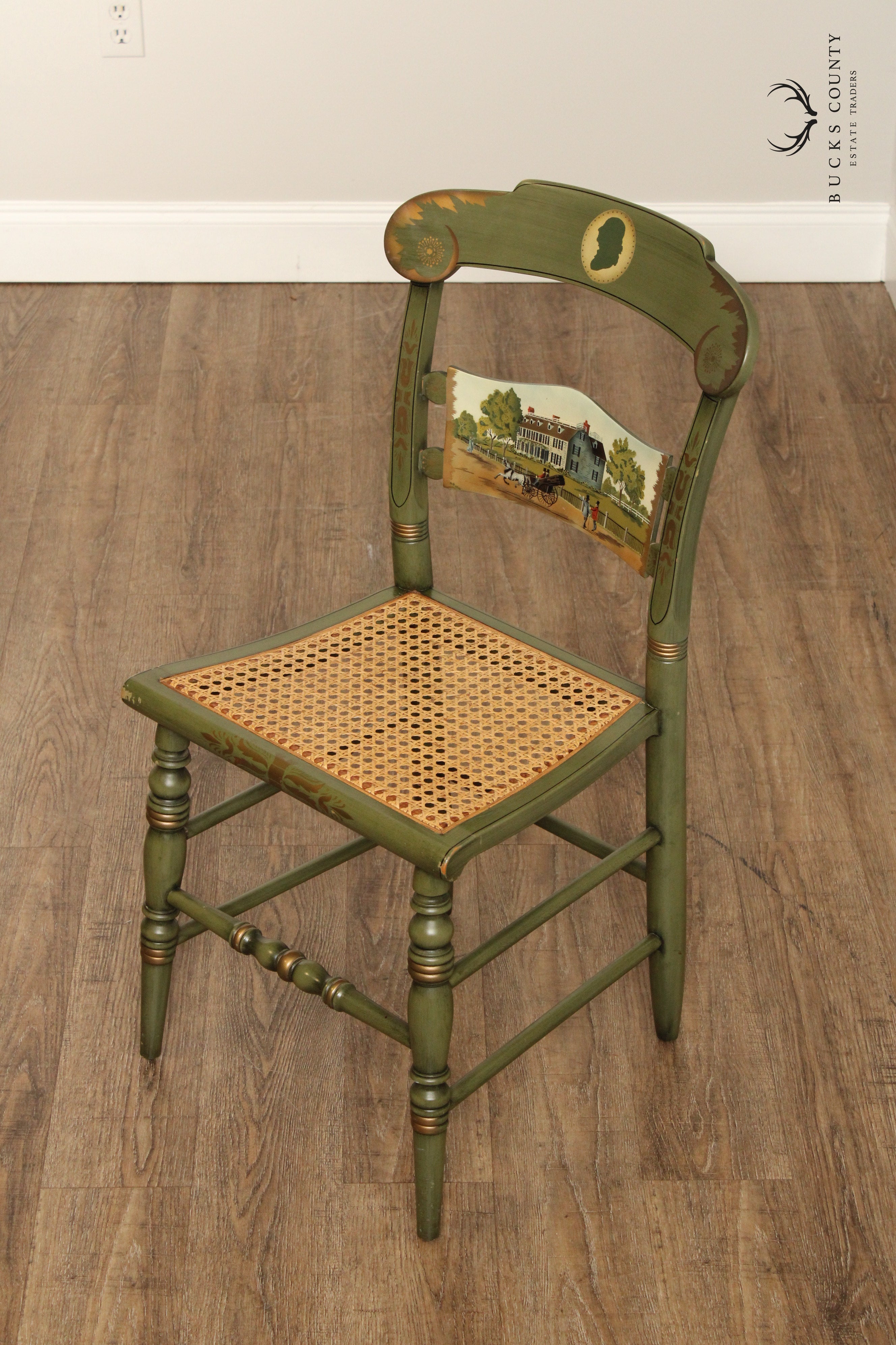 Hitchcock Green Painted George Washington Cane Seat Side Chair