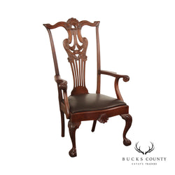 Custom Quality Vintage Chippendale Style Mahogany High-Back Armchair