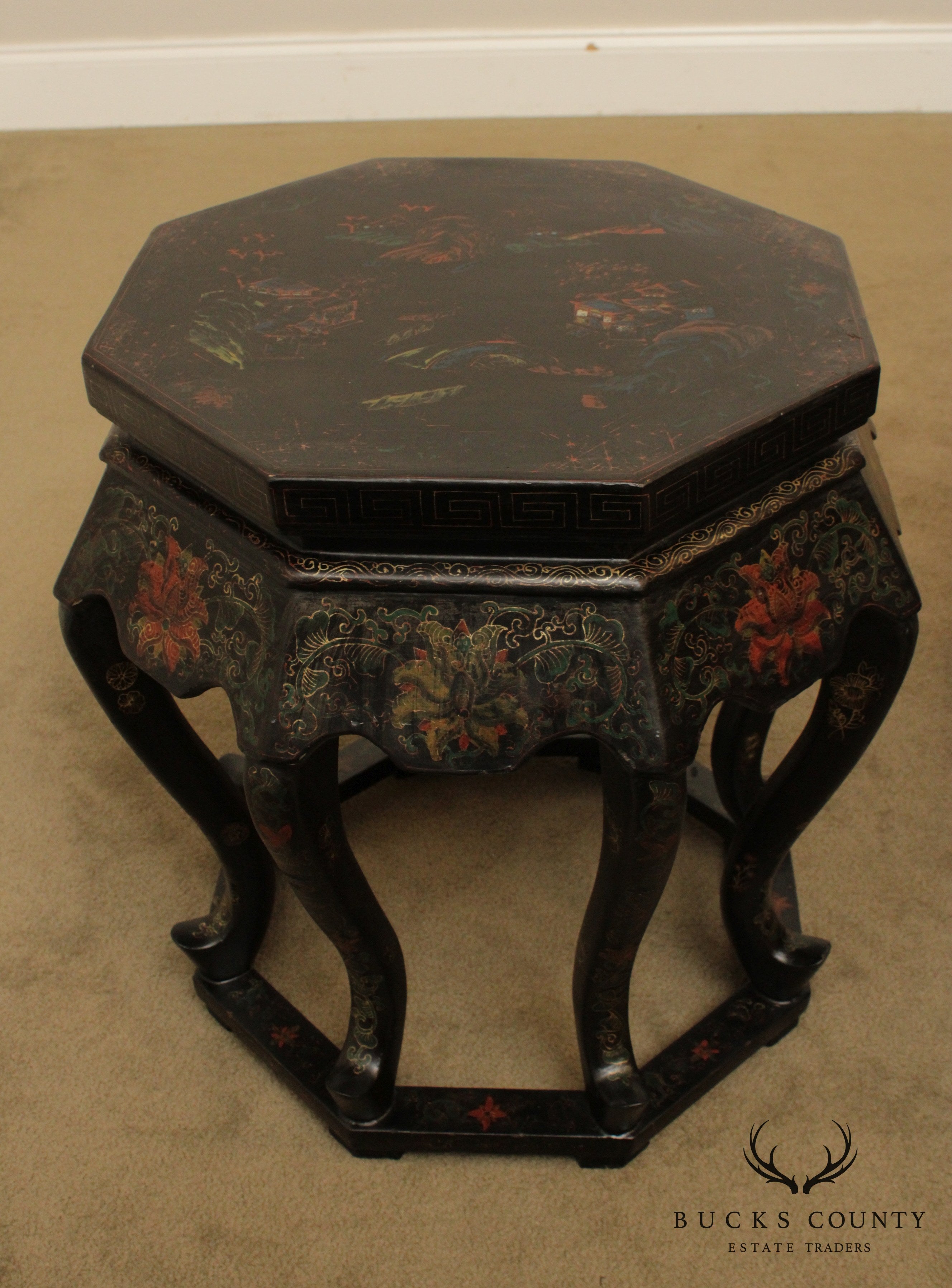 Vintage Pair Chinoiserie Decorated Taborets, Stands