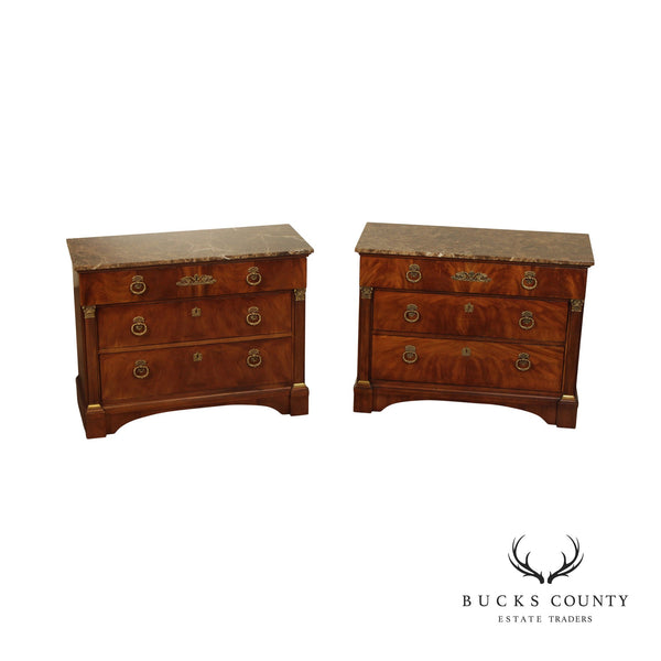 Henredon Historic Natchez Collection Empire Style Pair of Mahogany Marble Top Chests