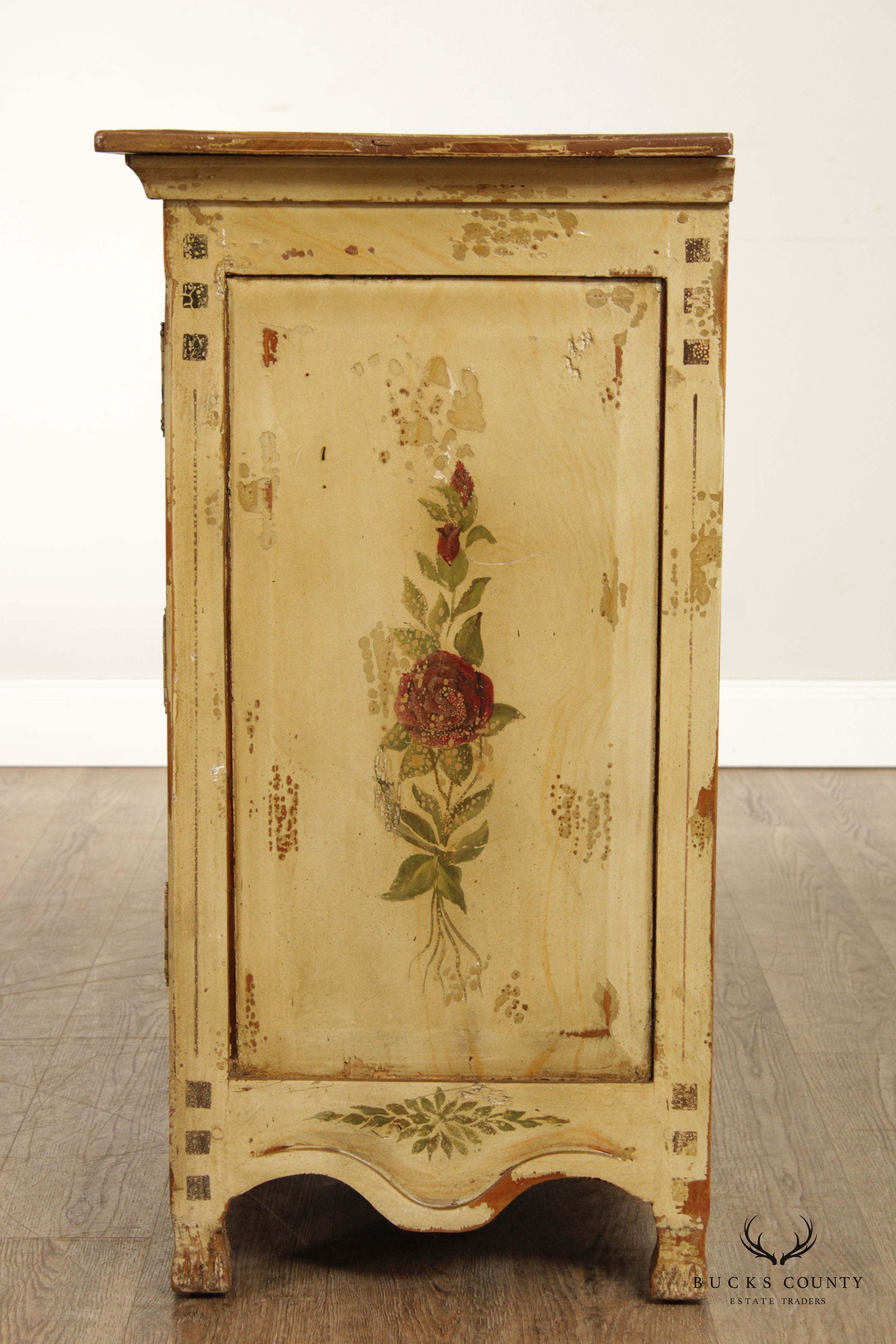 Vintage Venetian Style Distress Painted One-Door Cupboard