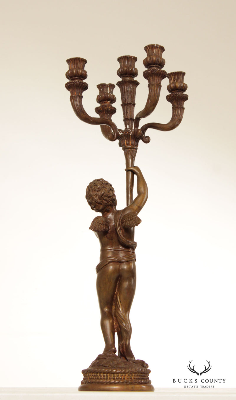 Italian Renaissance Revival Style Bronze Six-Light Figural Candle Holder