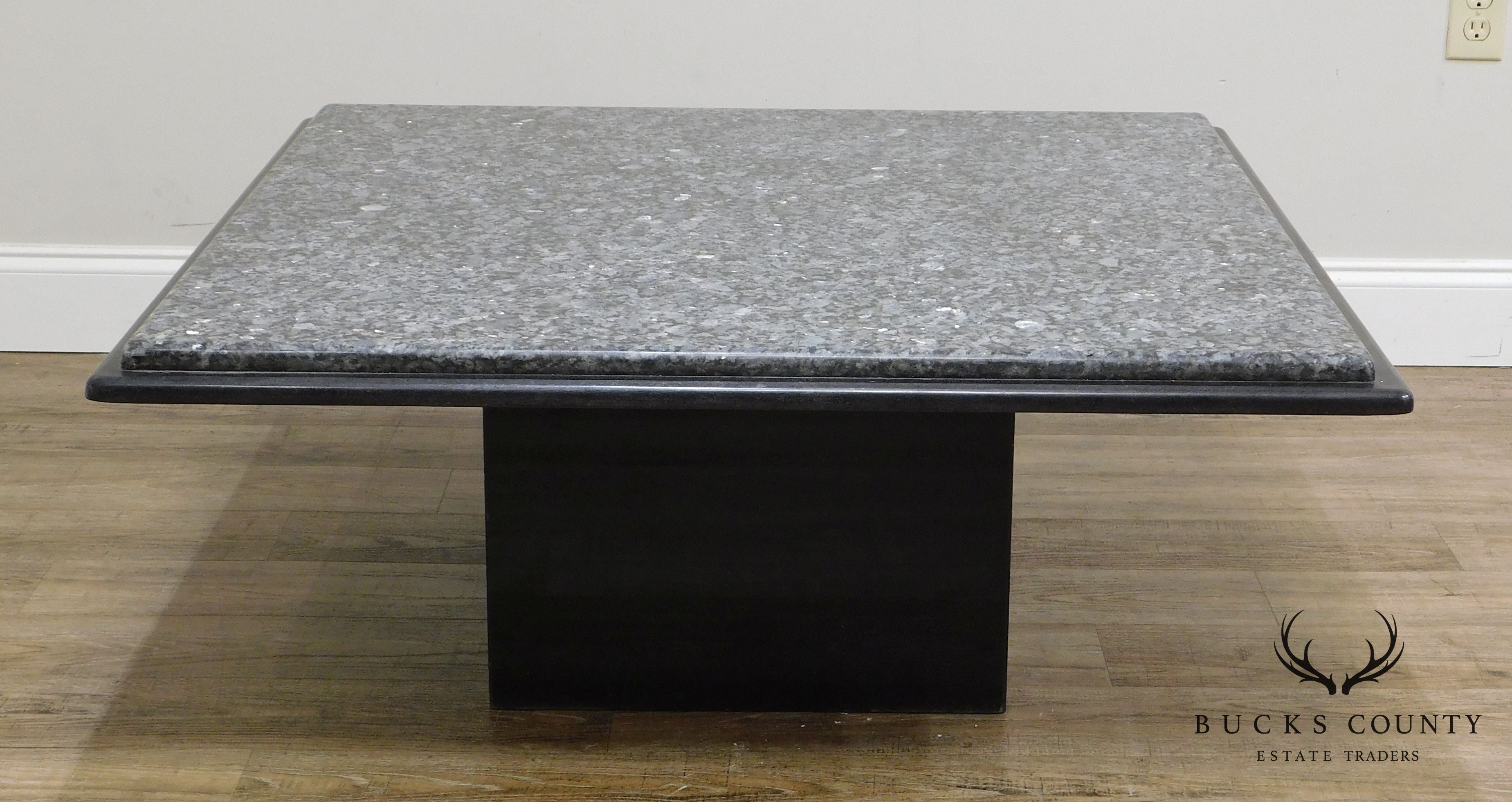 Postmodern Vintage 1980's Custom 40" Square Black & Grey Marble/Granite Coffee Table