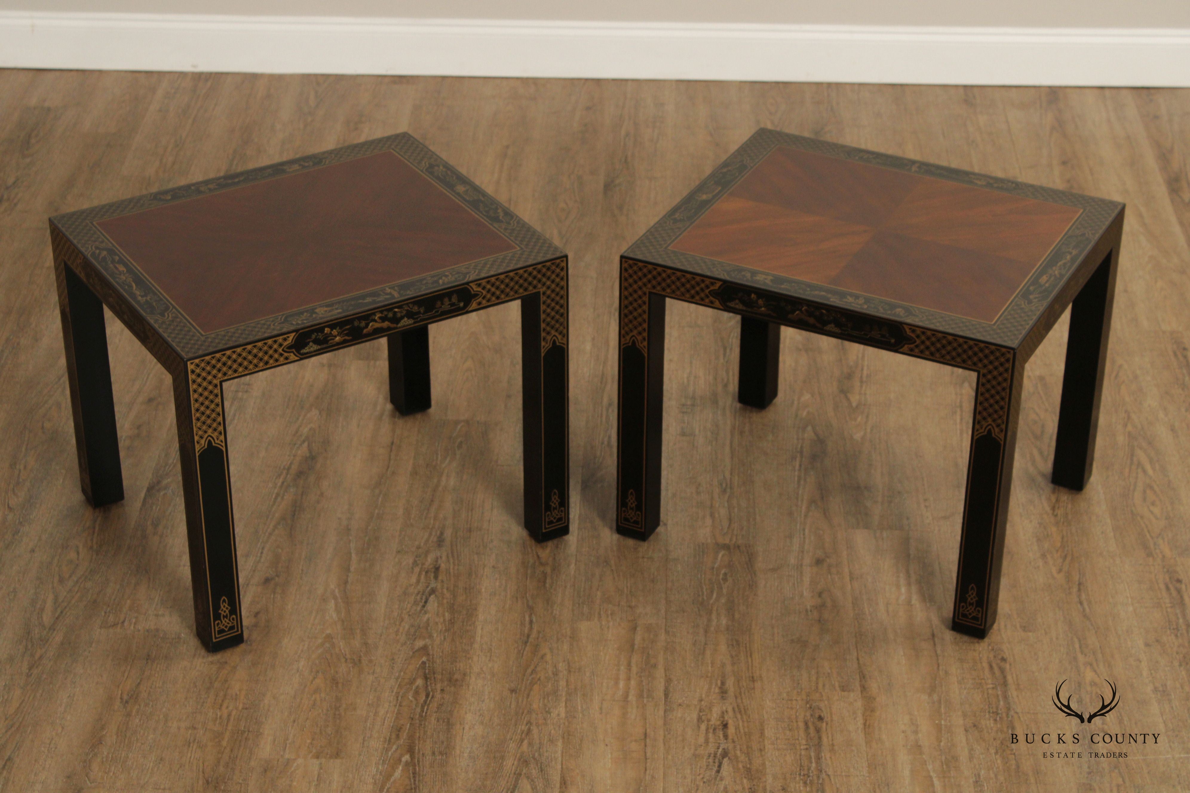 Drexel Etcetera Chinoiserie Lacquered End Table Pair