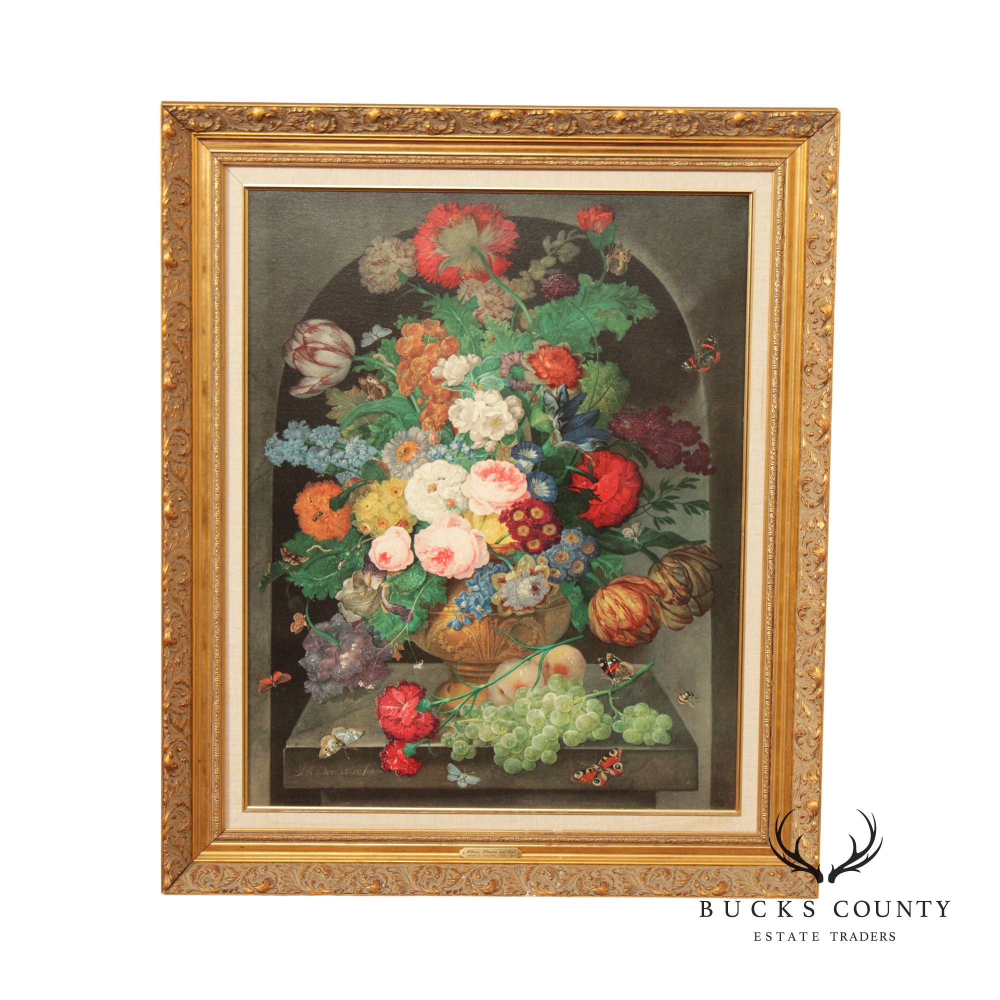 Old Master 'Alcove Flowers and Fruit' Fine Art Canvas Print, After Johann B. Drechsler