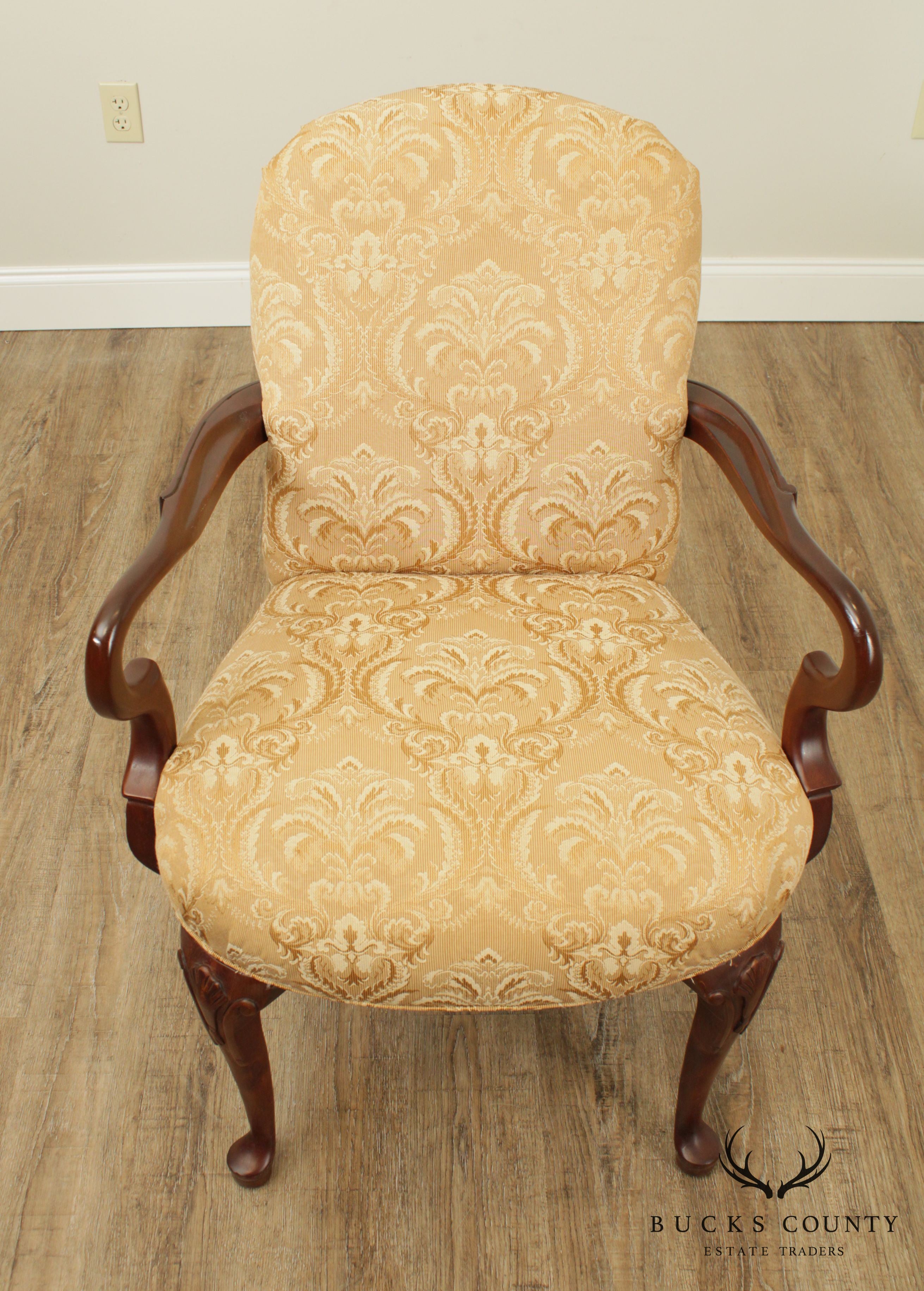 Fairfield Custom Upholstered Cherry Queen Anne Armchair