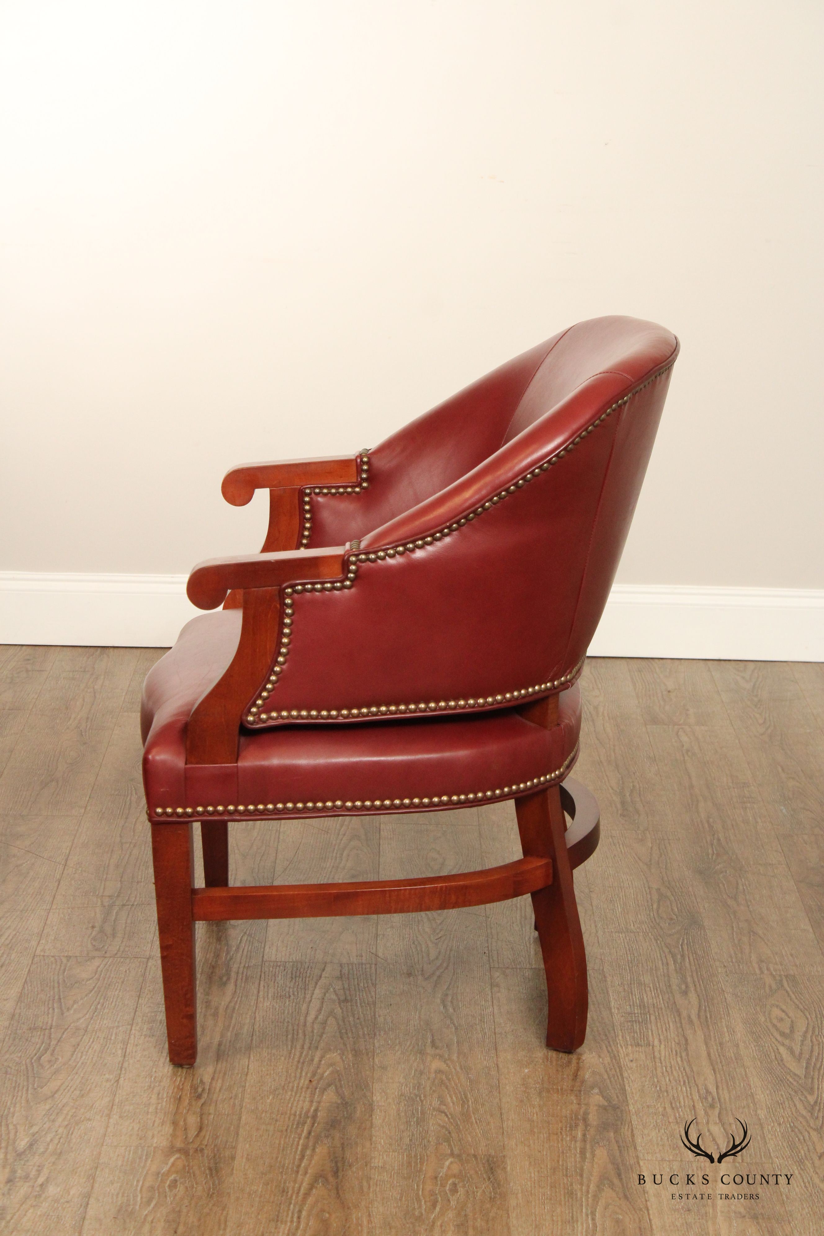 English Traditional Style Pair of Leather Club Chairs