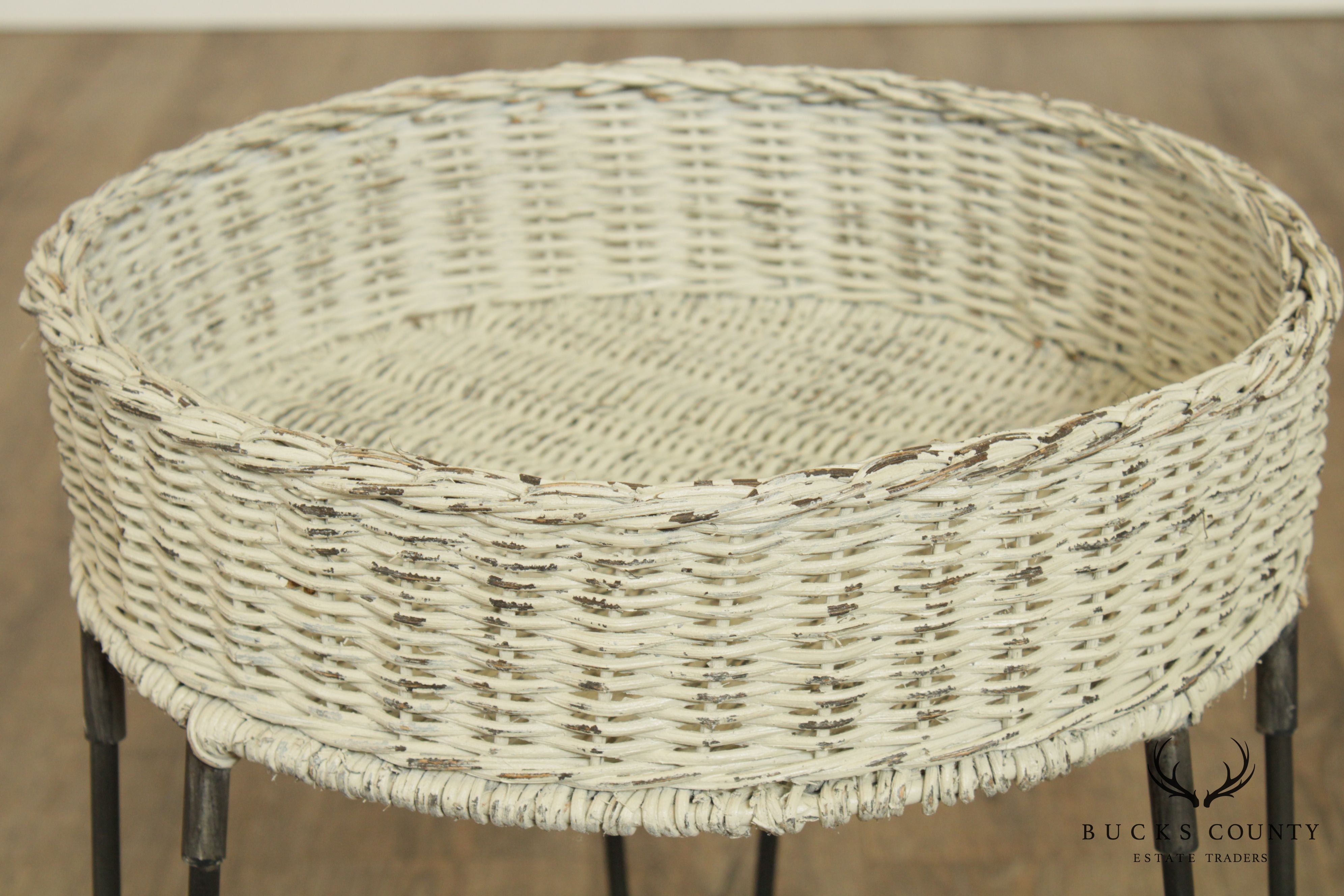 Round Wicker Planter Table With Hairpin Legs