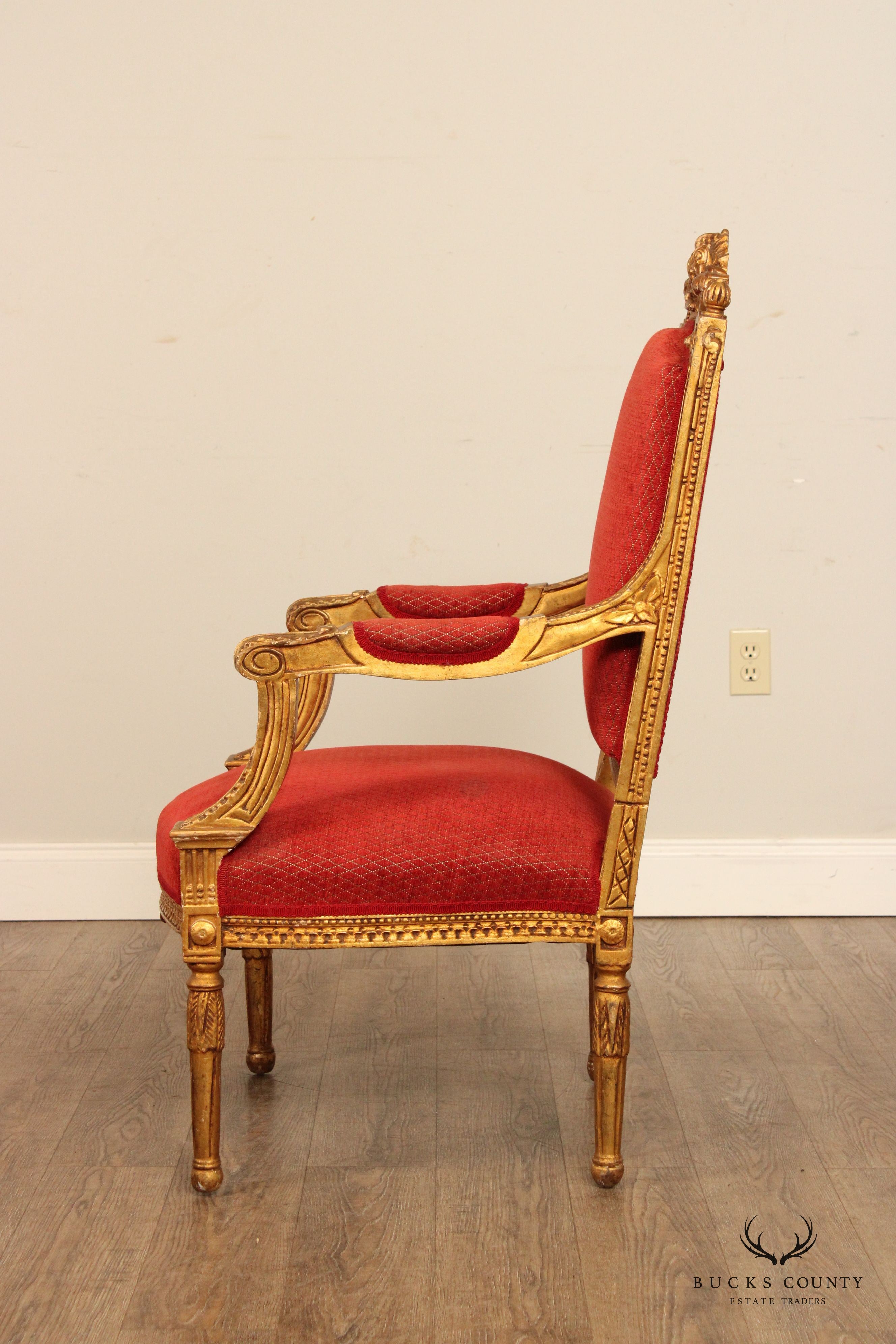 French Louis XVI Giltwood Fauteuil Armchair