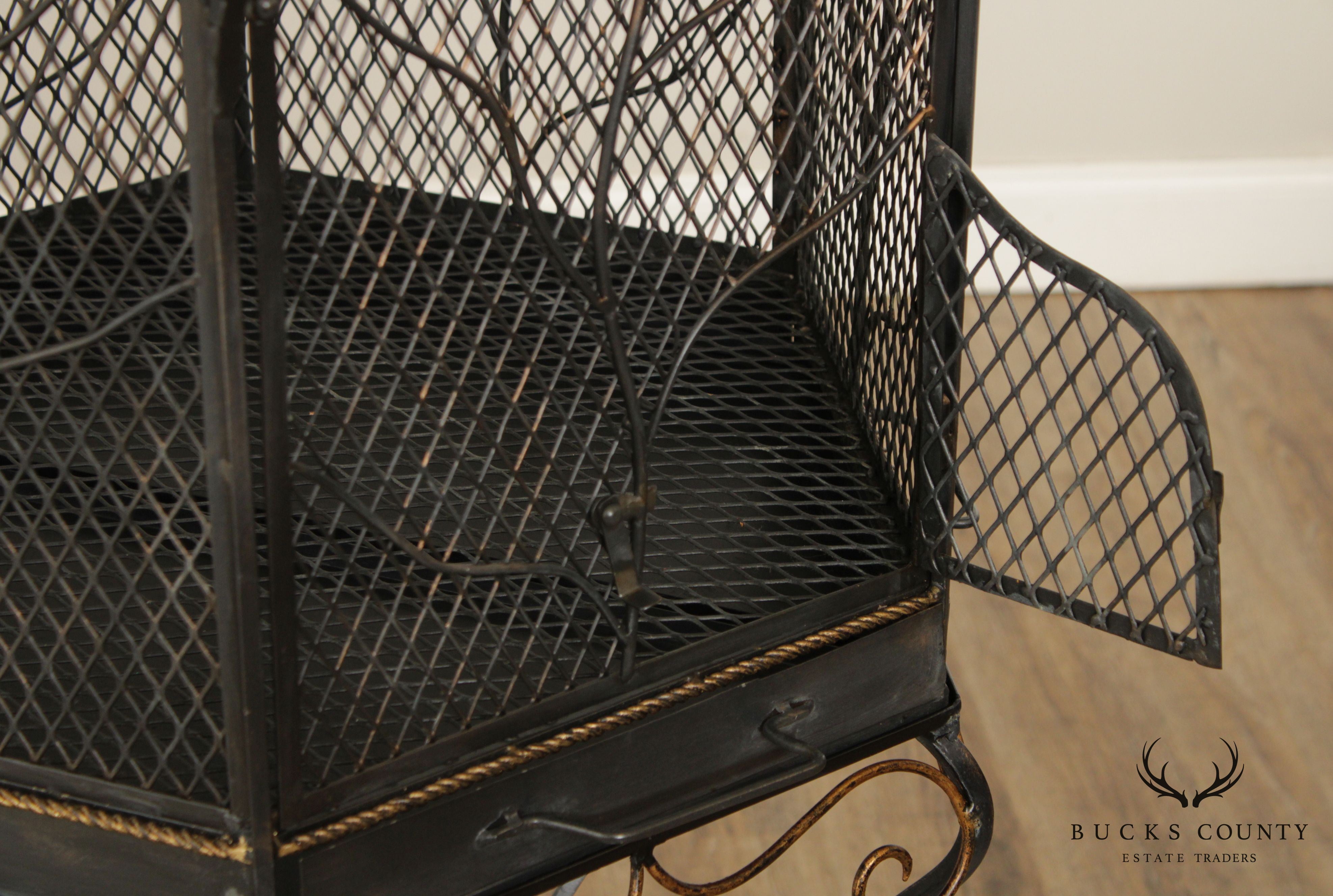 Ornate Wrought Iron Birdcage on Stand