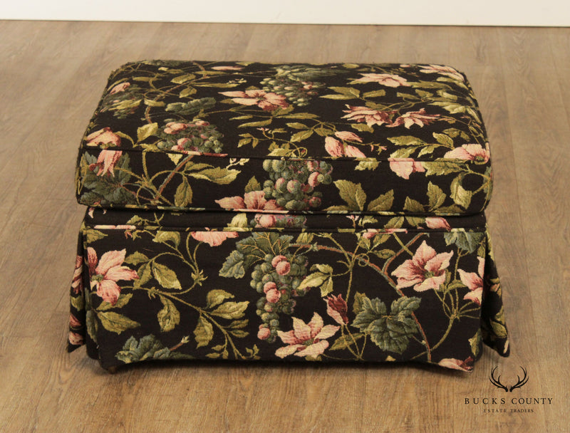 Custom Floral Upholstered Ottoman Footstool