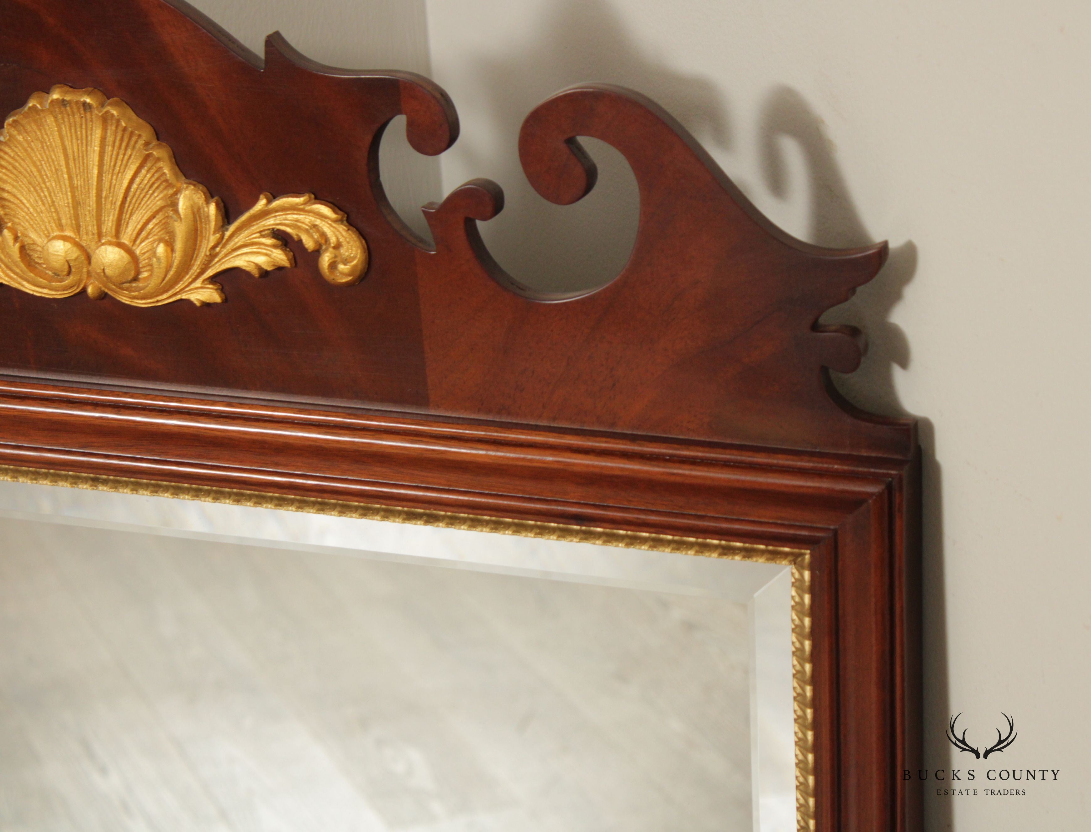 Chippendale Style Mahogany Partial Gilt Beveled Wall Mirror