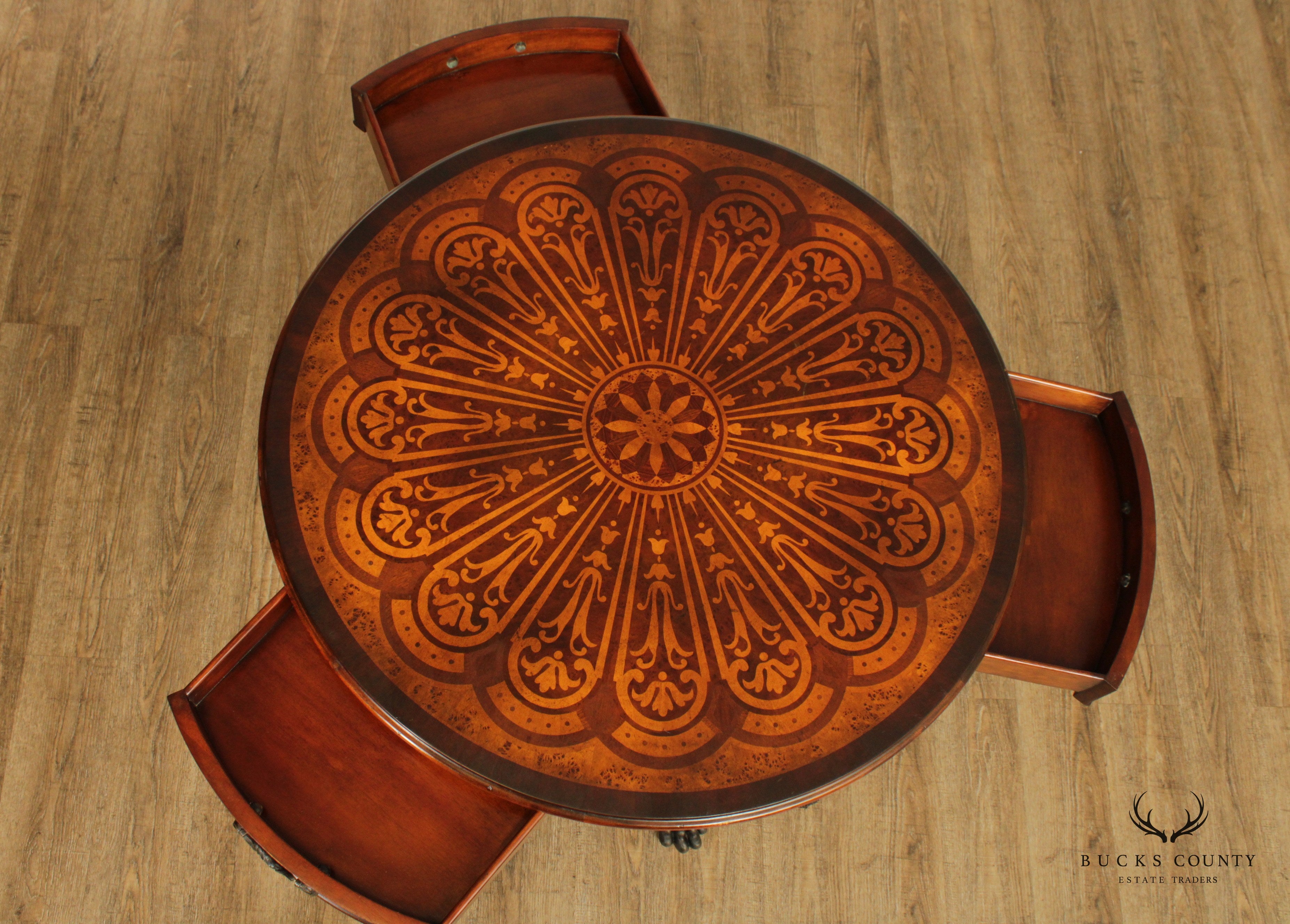 Theodore Alexander Caryatid Iron & Marquetry Top Center Table